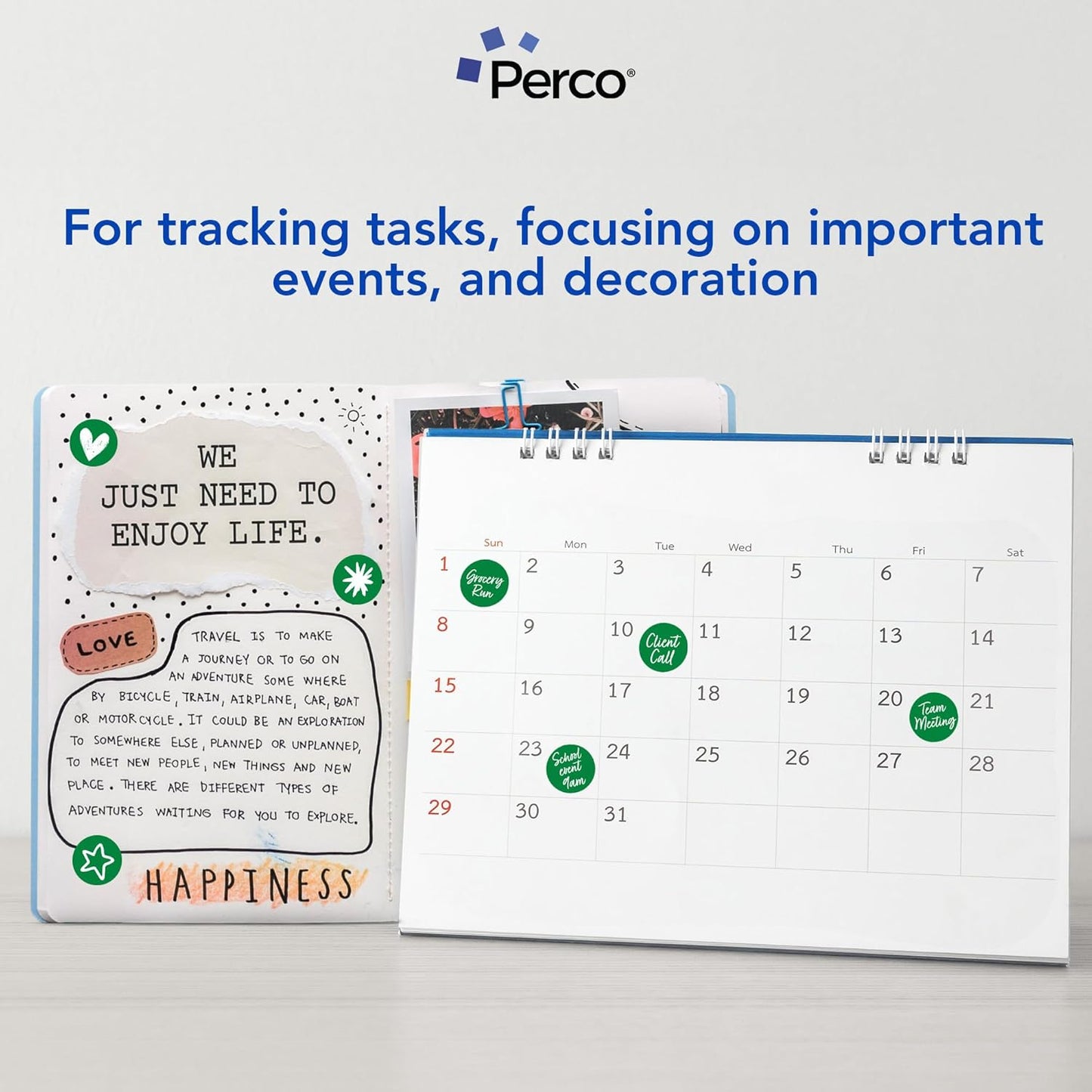 Perco Green 1-Inch Round Circle Dot Sticker Labels - Multi-Roll Pack (3 Rolls, 1,000 Labels Each) - Permanent Adhesive, Vibrant Colors, Strong Hold - Perforated for Easy Use - Made in USA