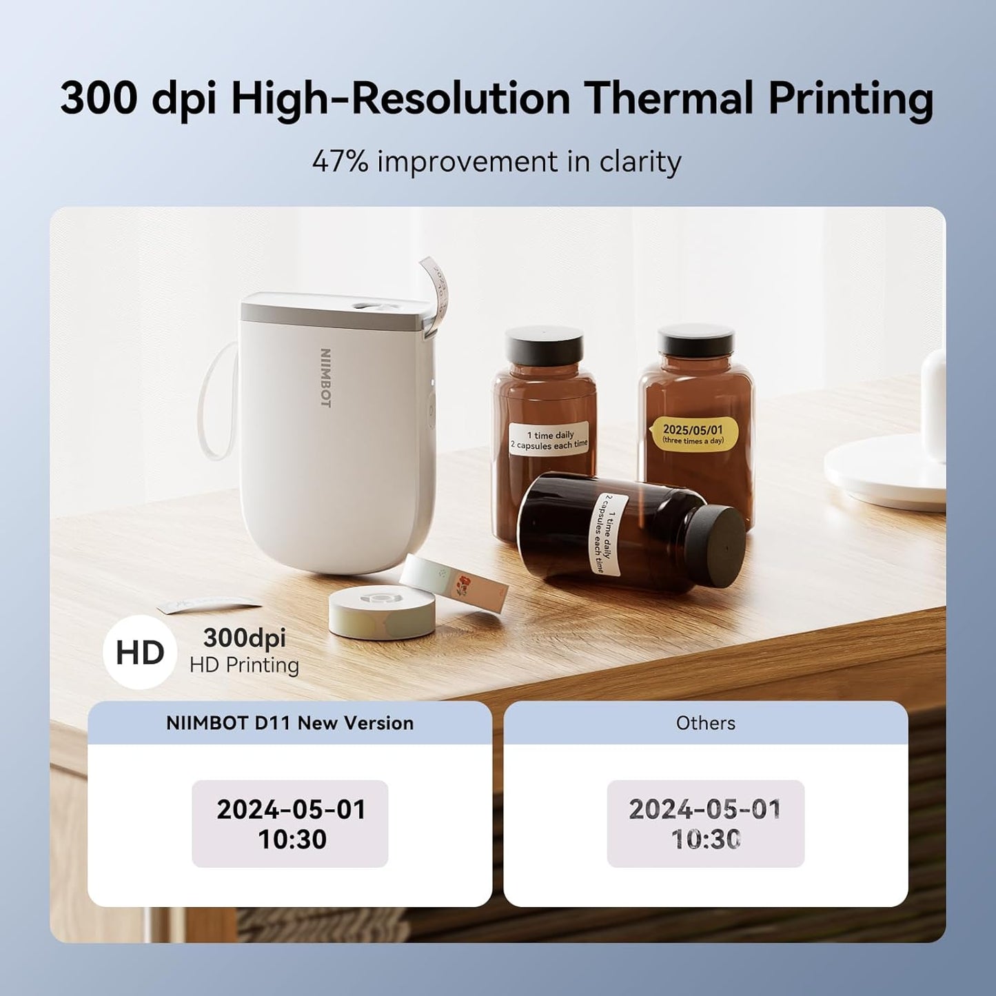 NIIMBOT D11 New Version Label Maker Machine with Tape,300DPI Bluetooth Label Printer, Portable Thermal Printer,Sticker Maker for Organizing Home Office School,White