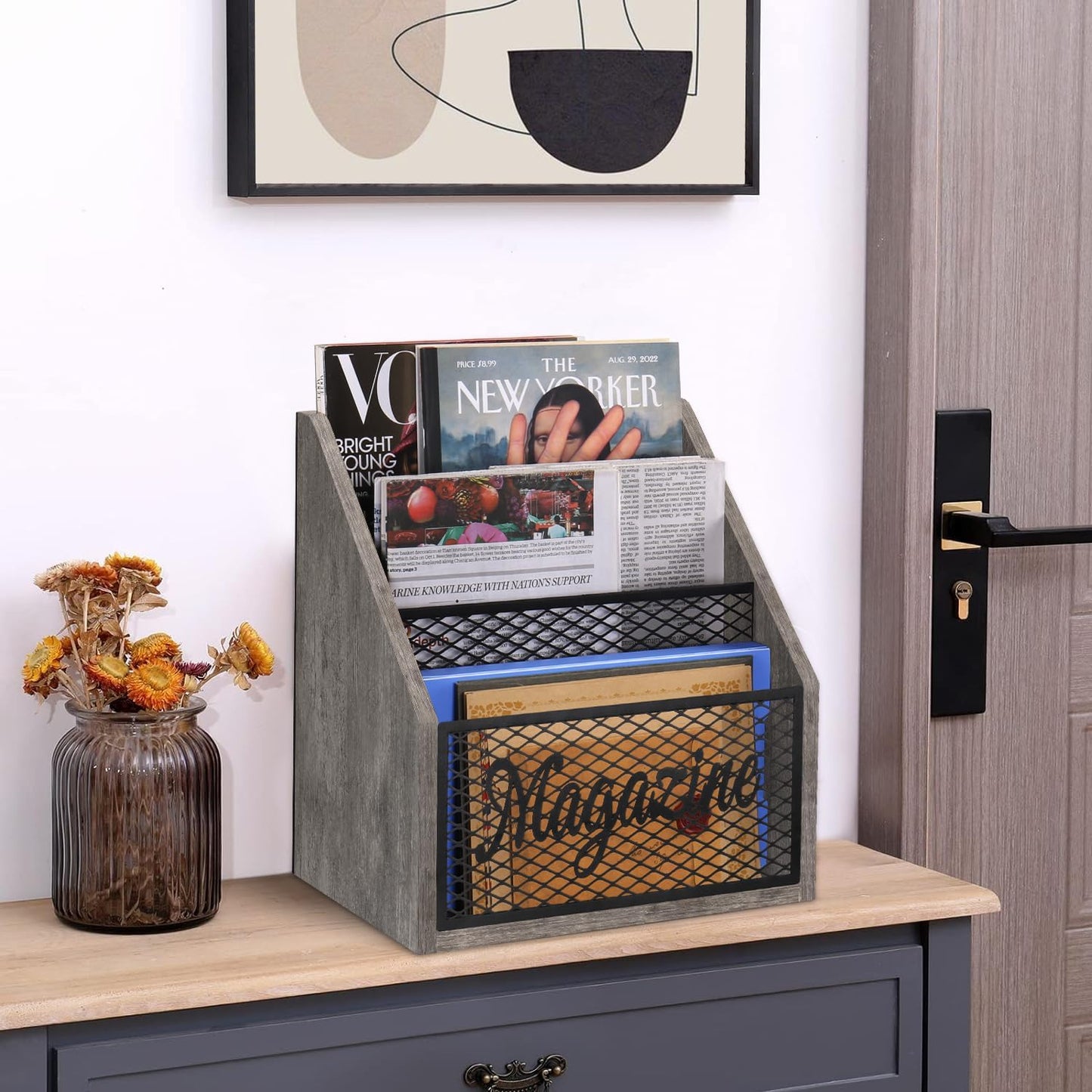 YINMIT Magazine Holder, Stepped 3 Tier Magazine Rack Floor, Magazine Storage Basket, Folder Organizer Bin for Magazines,Books,Newspapers,Tablets