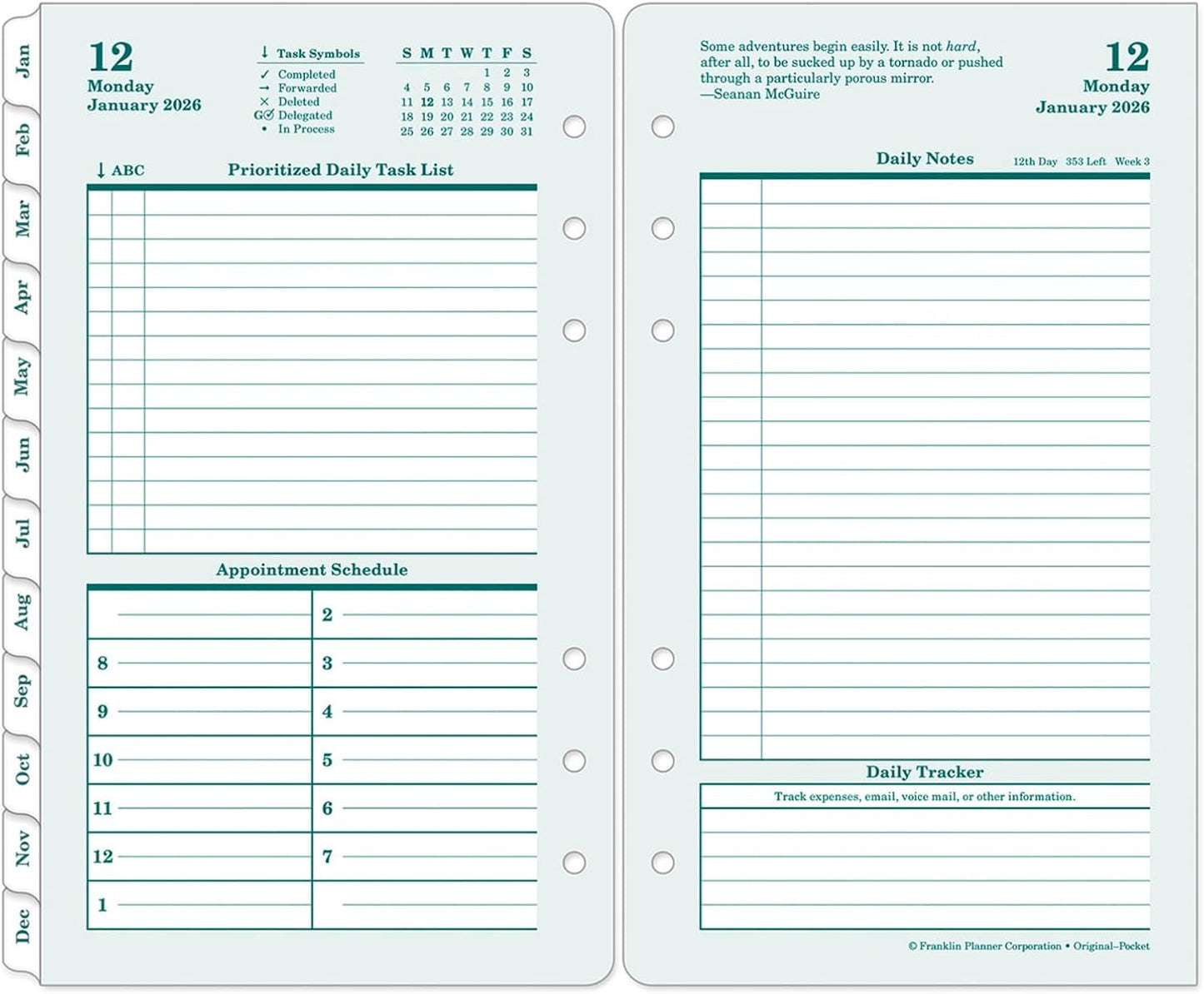 FranklinCovey - Original Two Page Per Day Ring-Bound Planner (Pocket, Jan 2026 - Dec 2026)