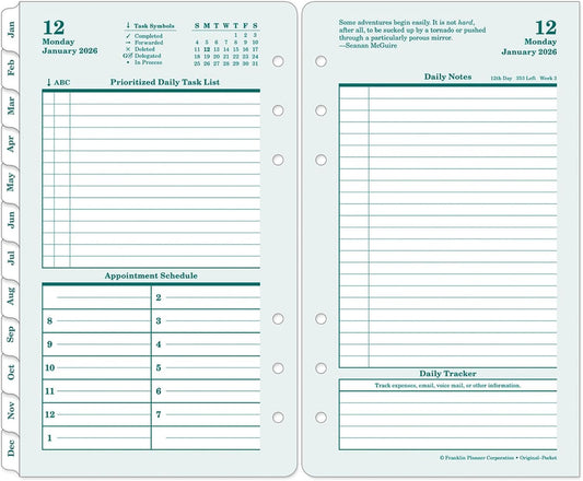 FranklinCovey - Original Two Page Per Day Ring-Bound Planner (Pocket, Jan 2026 - Dec 2026)
