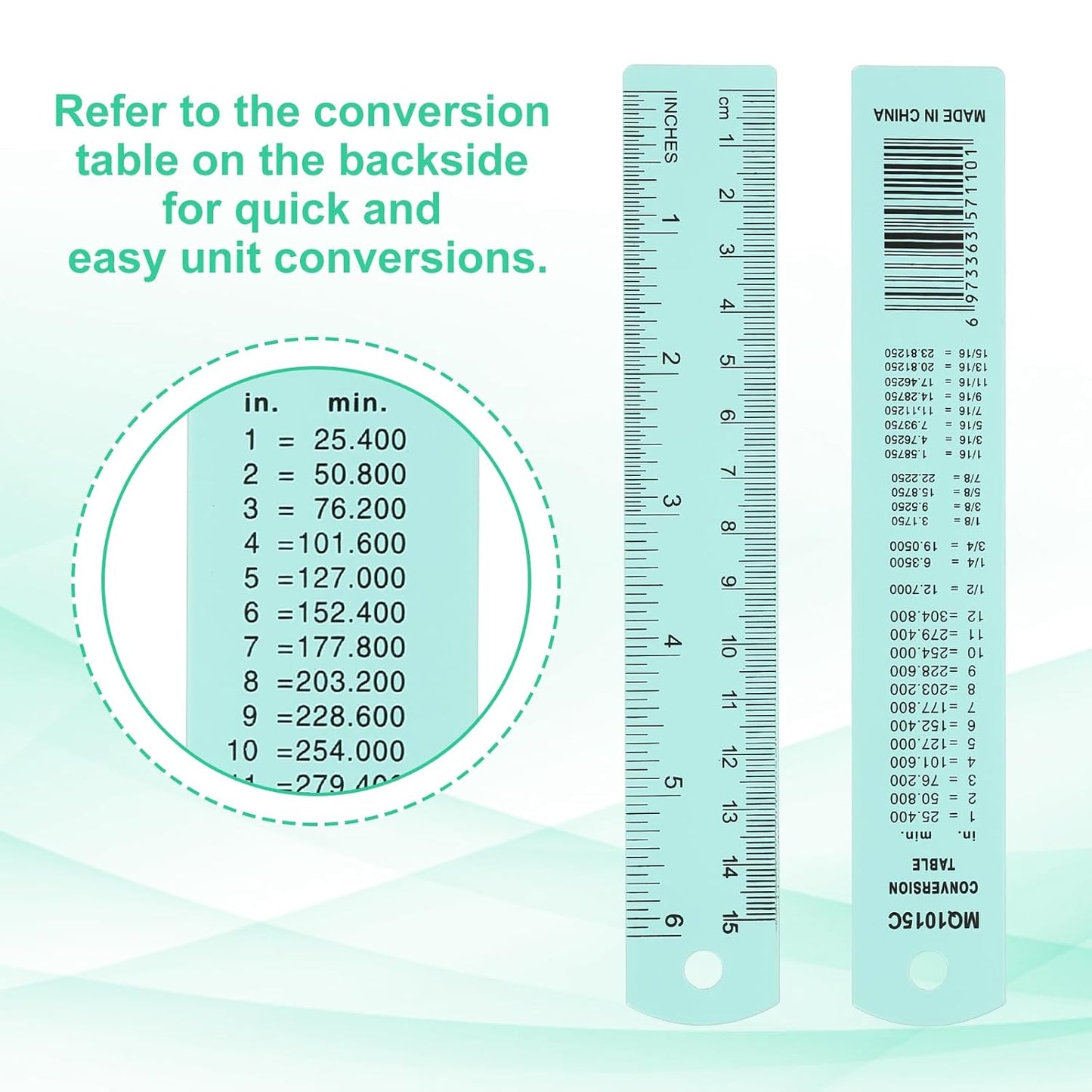 PATIKIL 15cm/6" Metal Ruler, 2 Pack Aluminum Alloy Rulers with Centimeters, Millimeters, Inches and Conversion Table Straight Edge Ruler for Writing Machinist Drafting, Blue Green