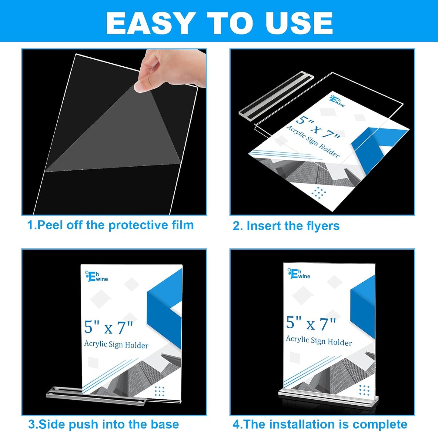 EHWINE 6 Pack Acrylic Sign Holders - 5 x 7, Double-Sided Stand Up Table Top Sign Holders, Clear Acrylic Picture Frame Menu Flyer Paper Display Stand for Office Business Store Wedding Party