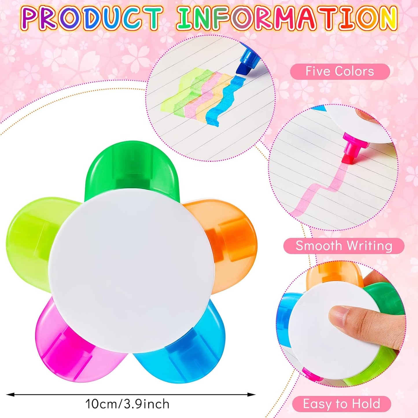 Outus 18 Pieces Petals Highlighters Assorted Colors Back to School Flower Shape Watercolor Highlighter Pens 5-in-1 Fluorescent Pens for Office School Stationery Aesthetic Supplies,5 Colors