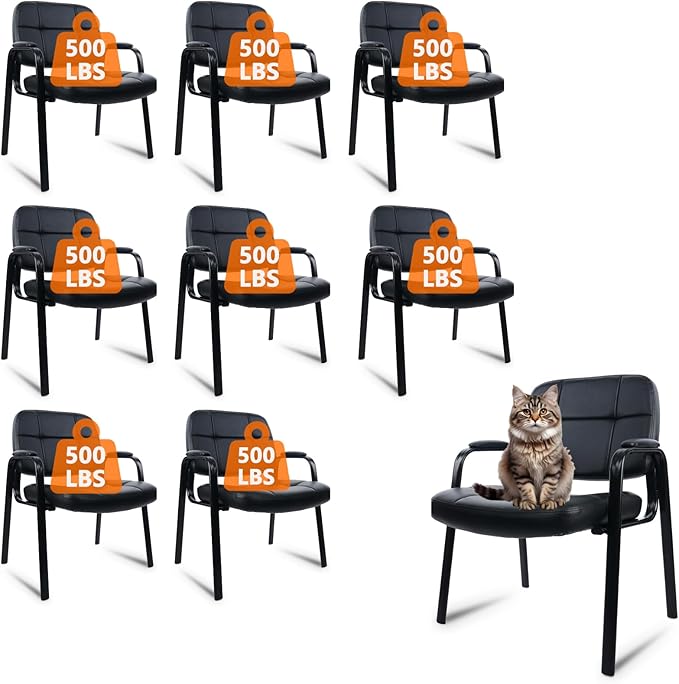 CLATINA Big & Tall 800 lbs Waiting Room Guest Chair, Leather Office Reception Chair No Wheels with Padded Arms for Elderly Home Desk Conference Room Lobby Side Salon Clinic, Black(8 Pack)