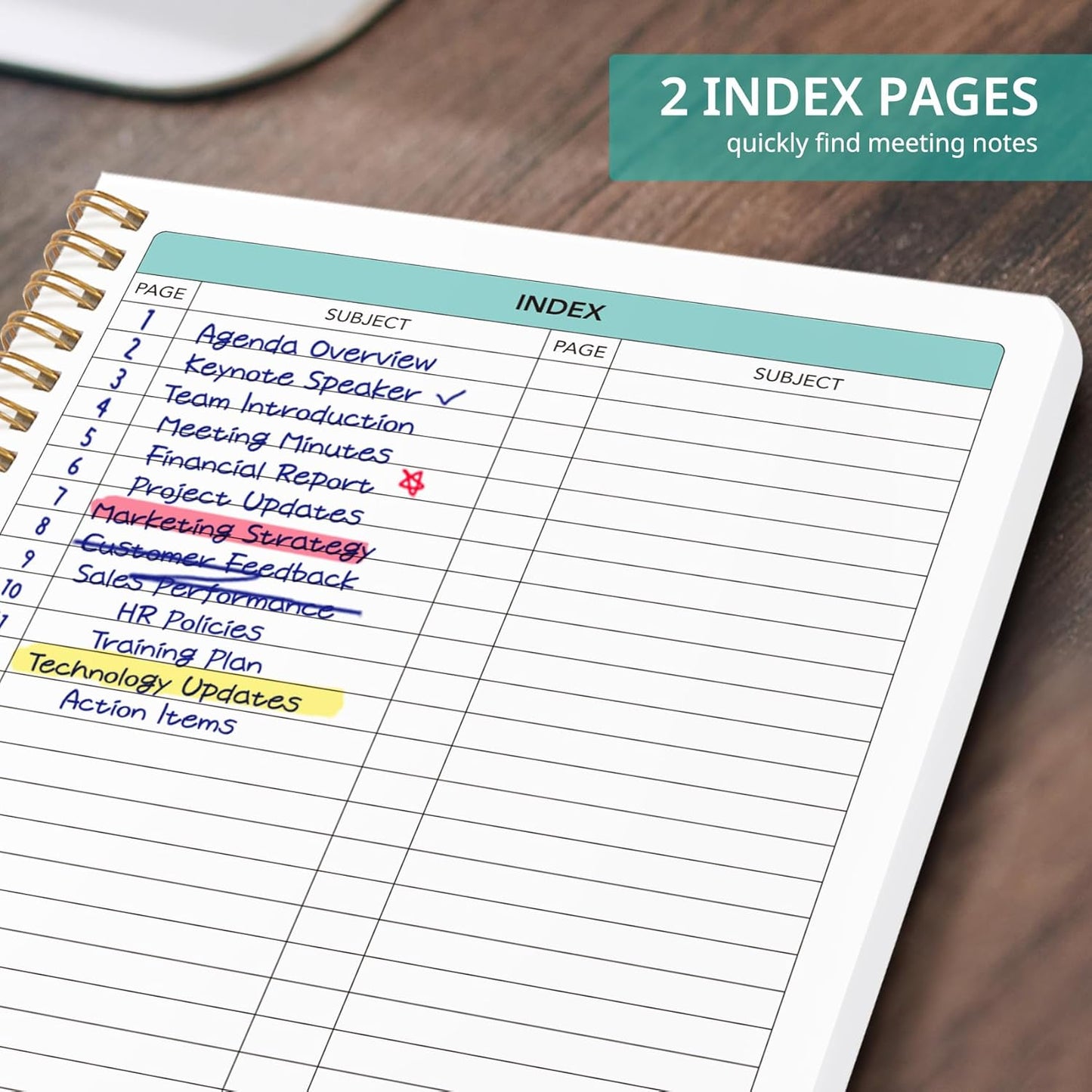 Taja Meeting Notebook for Work Organization - Work notebook with action items, Meeting Minutes Planner Notebook, Perfect Office Supplies for Men & Women - Yellow