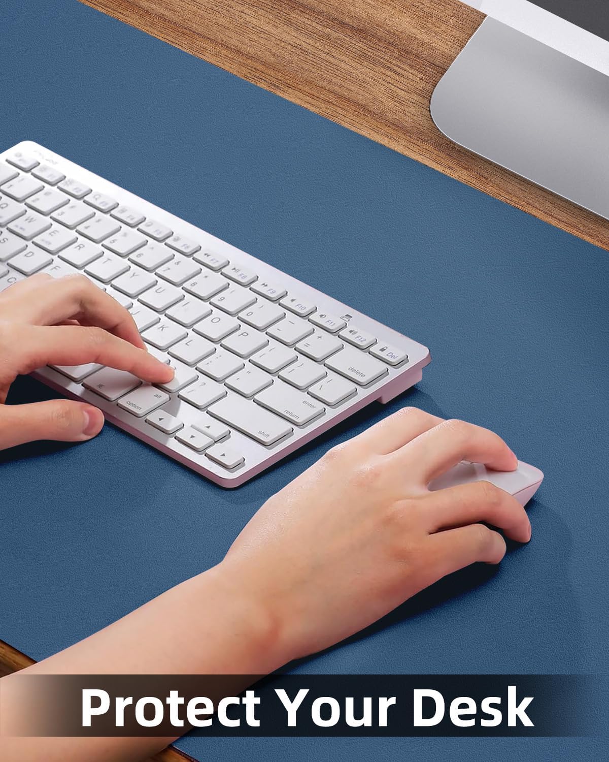 Leather Desk Pad Protector, Large Desk Mat, Mouse Pad, Non-Slip PU Leather Desk Blotter,Desk Cover mat,Desk mat for Keyboard and Mouse,Mat for Office&Home (Grey Blue, 48" x 17")