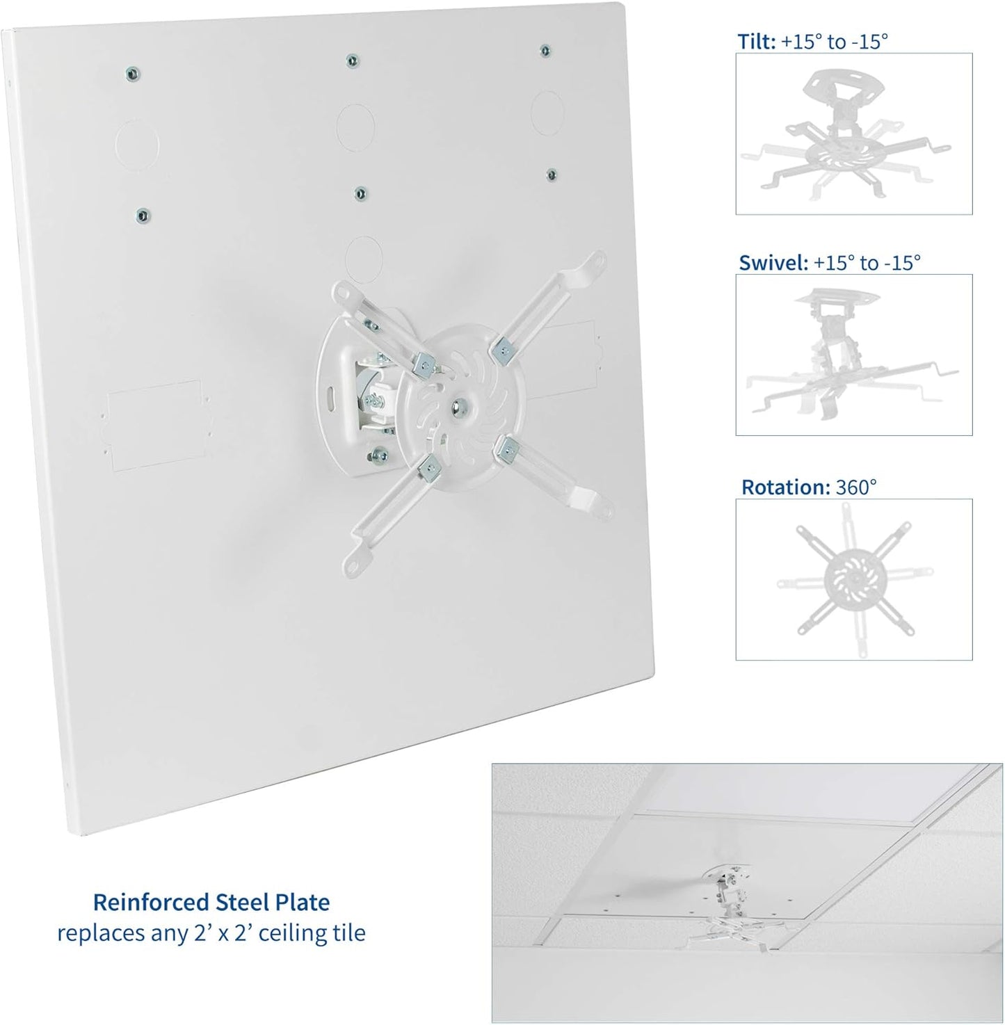 VIVO Universal Adjustable 2 x 2 feet Drop Ceiling Projector Mount, Suspended Drop-in Ceiling Tile Projection Mounting Kit, for Office Home or School, White, MOUNT-VP07DP