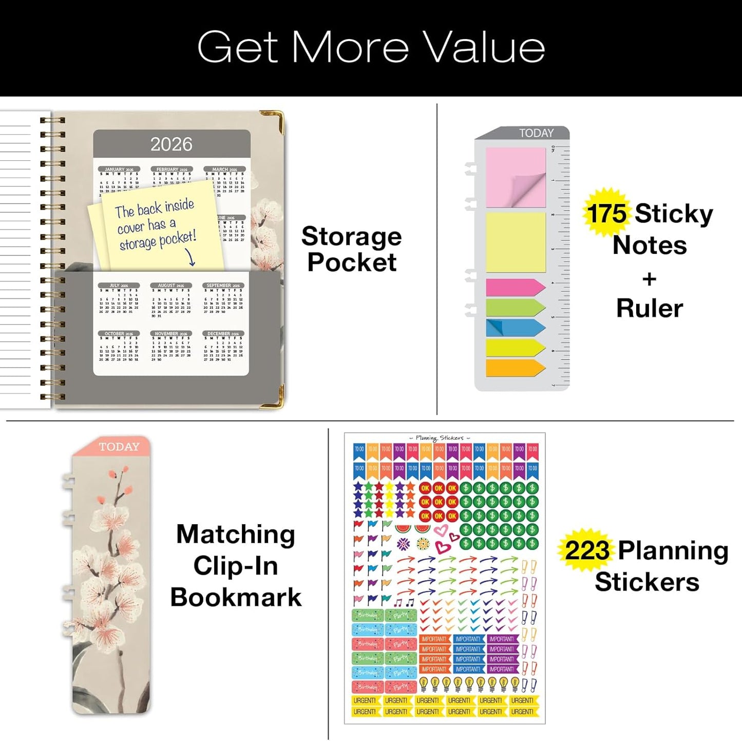 HARDCOVER Academic Year 2025-2026 Planner: (June 2025 Through July 2026) 8.5"x11" Daily Weekly Monthly Planner Yearly Agenda. Bookmark, Pocket Folder and Sticky Note Set (Orchid)