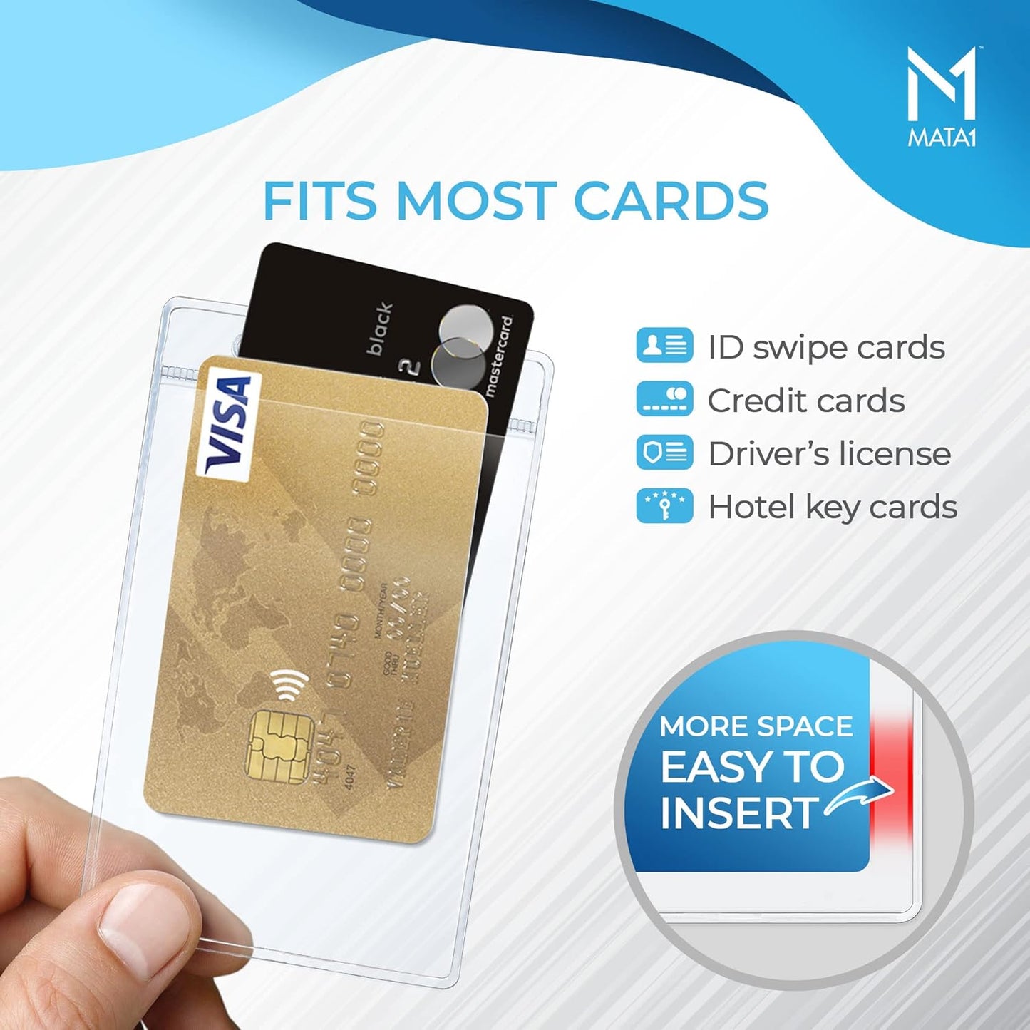 Mata1-USA Plastic Extra-Thick Vertical ID Card Holder (Clear, 3x4 Inch, 100 Pack), Large Size No Zipper Name Badge