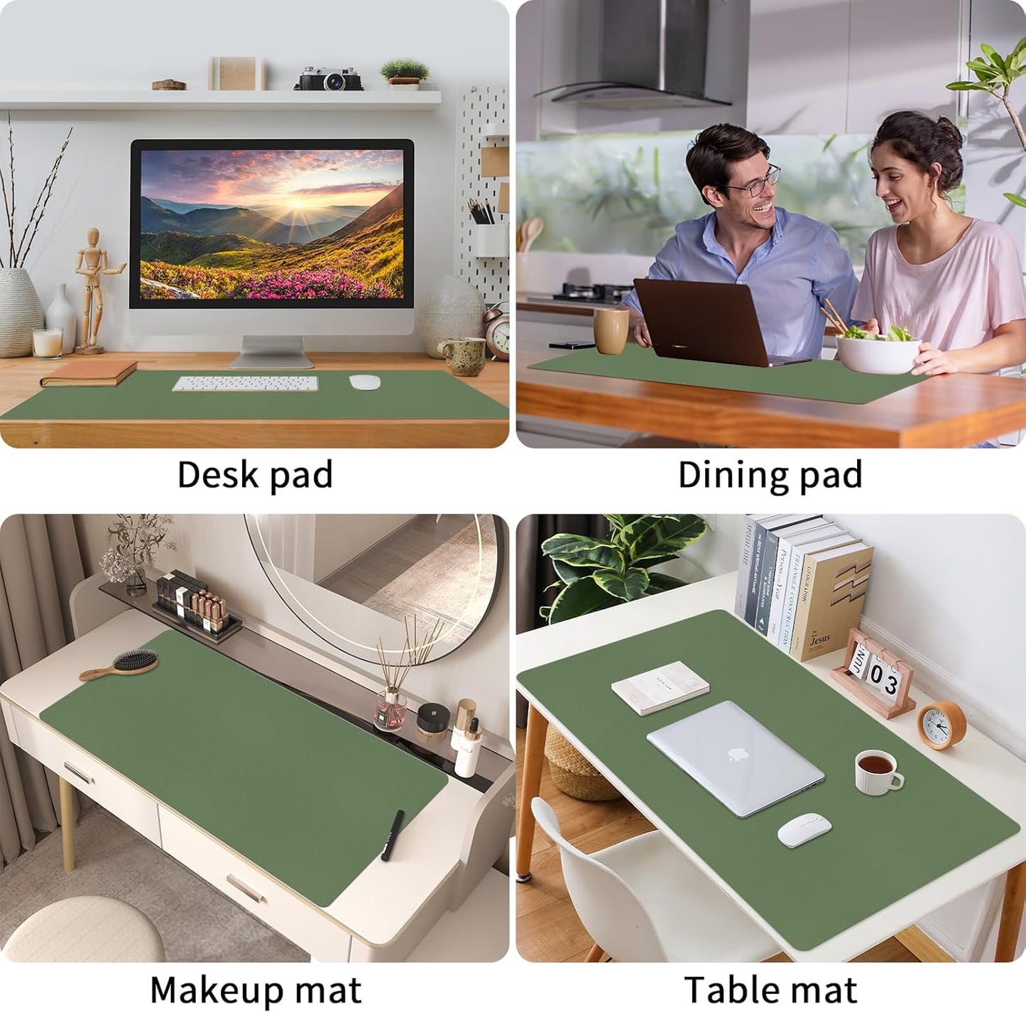 Bloss Green Desk Mat, Desk Matt for Desktop, Large Leather Desk Pad, Desk Pad Mat Waterproof, Computer Mat for Office/Home/Decor/Desk Protector(31.5 x 15.7 Inches)