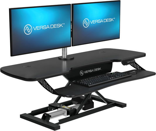 VERSADESK® PowerPro™ Elite® 48” x 24” Electric Sit-to-Stand Desk Converter w/Keyboard Tray for Home or Office | USB Charging Port | Supports Multiple Monitors | Lifts 80 lbs. - Black