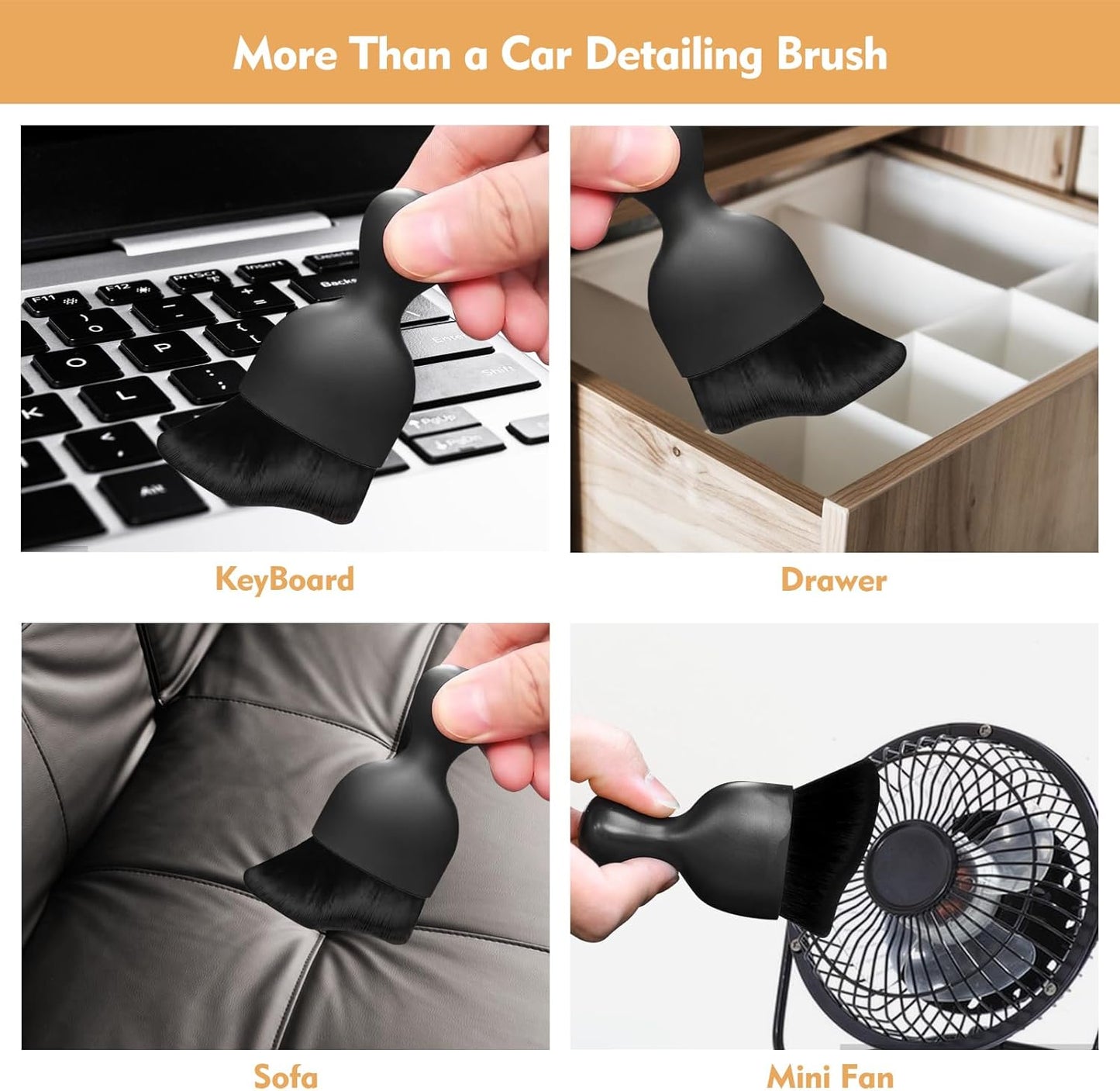 Car Interior Cleaning Brush Car Duster Interior with Ultra Soft Bristles Auto Detailing Brushes Dusting Car Accessories for Dashboard, AC Vents, Leather, Scratch-Free (2Pack_Black)