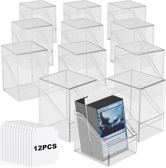 Mlikero Card Deck Cases, 12 Pack Acrylic Commander Deck Box Holding 100+ Sleeved Cards with 12 Dividers, Clear Card Storage Box Fit for MTG, TCG, Sports Cards
