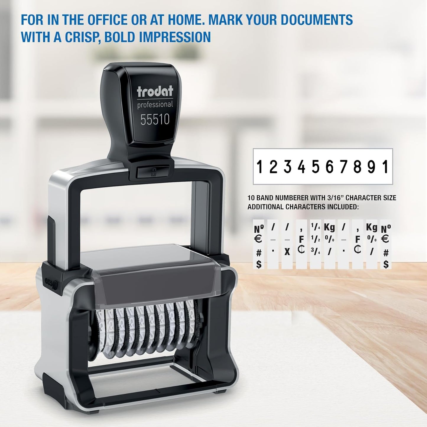Trodat Numberer Stamp Professional 55510 – 10 Digits, Self Inking, 3/16" (5 mm) Characters, Black Ink