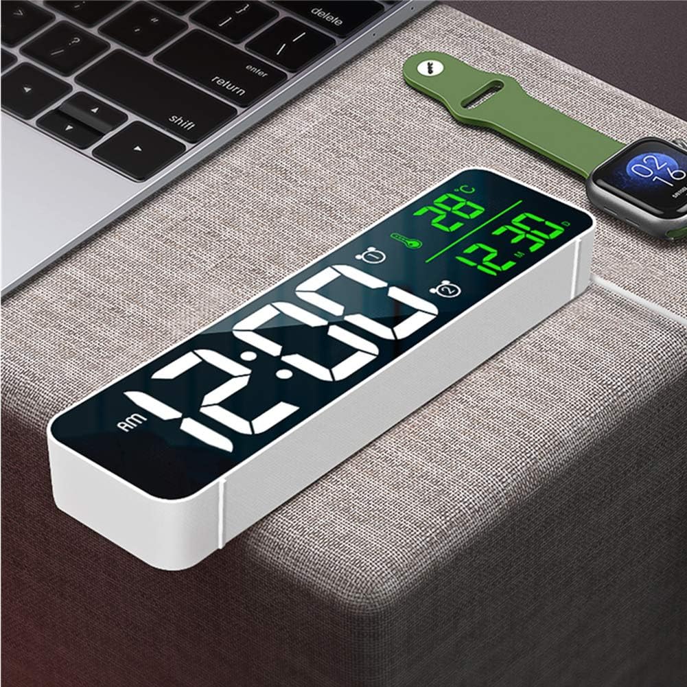 Digital Clock, Clock for Bedroom, Clocks for Living Room Decor, Desk Table Clock, Alarm Clock Large Display with Date Week Temperature, Automatic Brightness Dimmer, Smart Cool Modern (White Green)