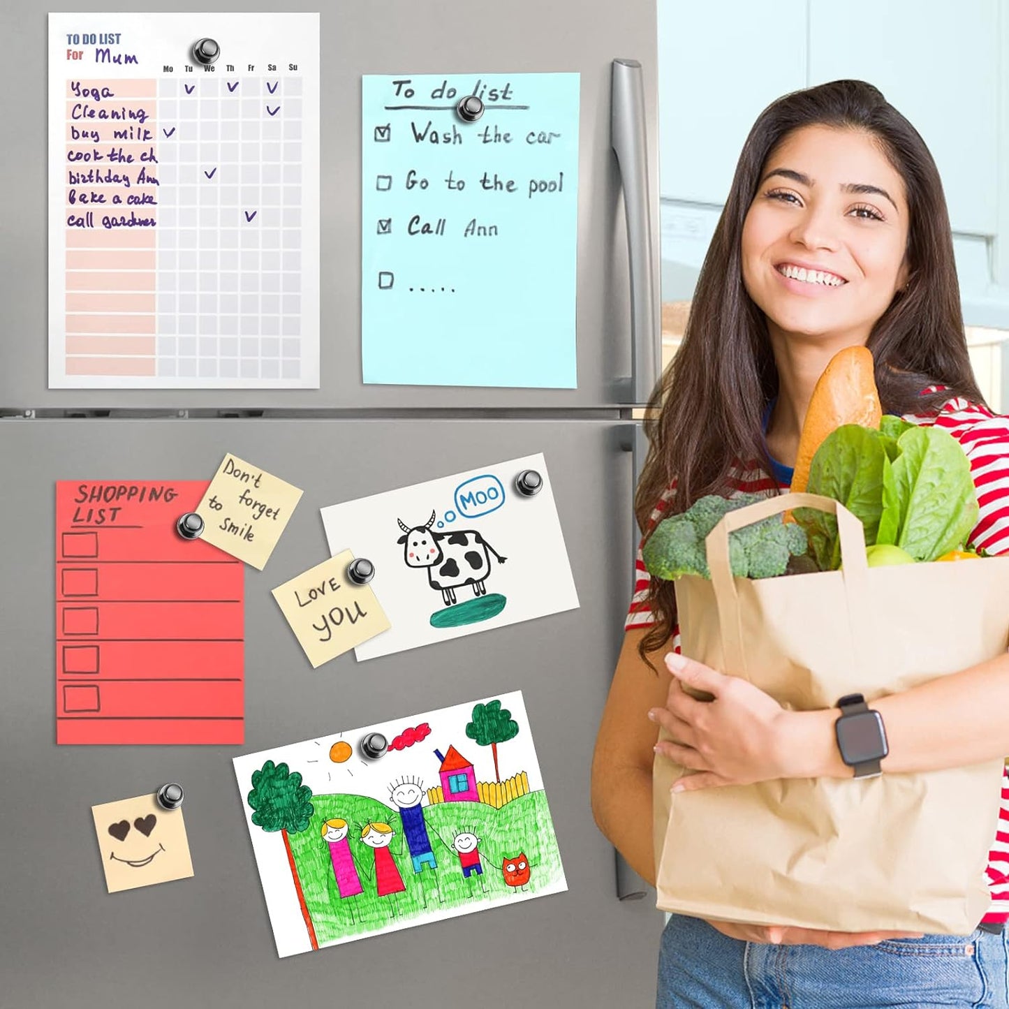 Pack of 24 Black Fridge Magnets Strong Refrigerator Magnets Push Pins Magnets for Whiteboard Office Classroom Map Kitchen Office Locker