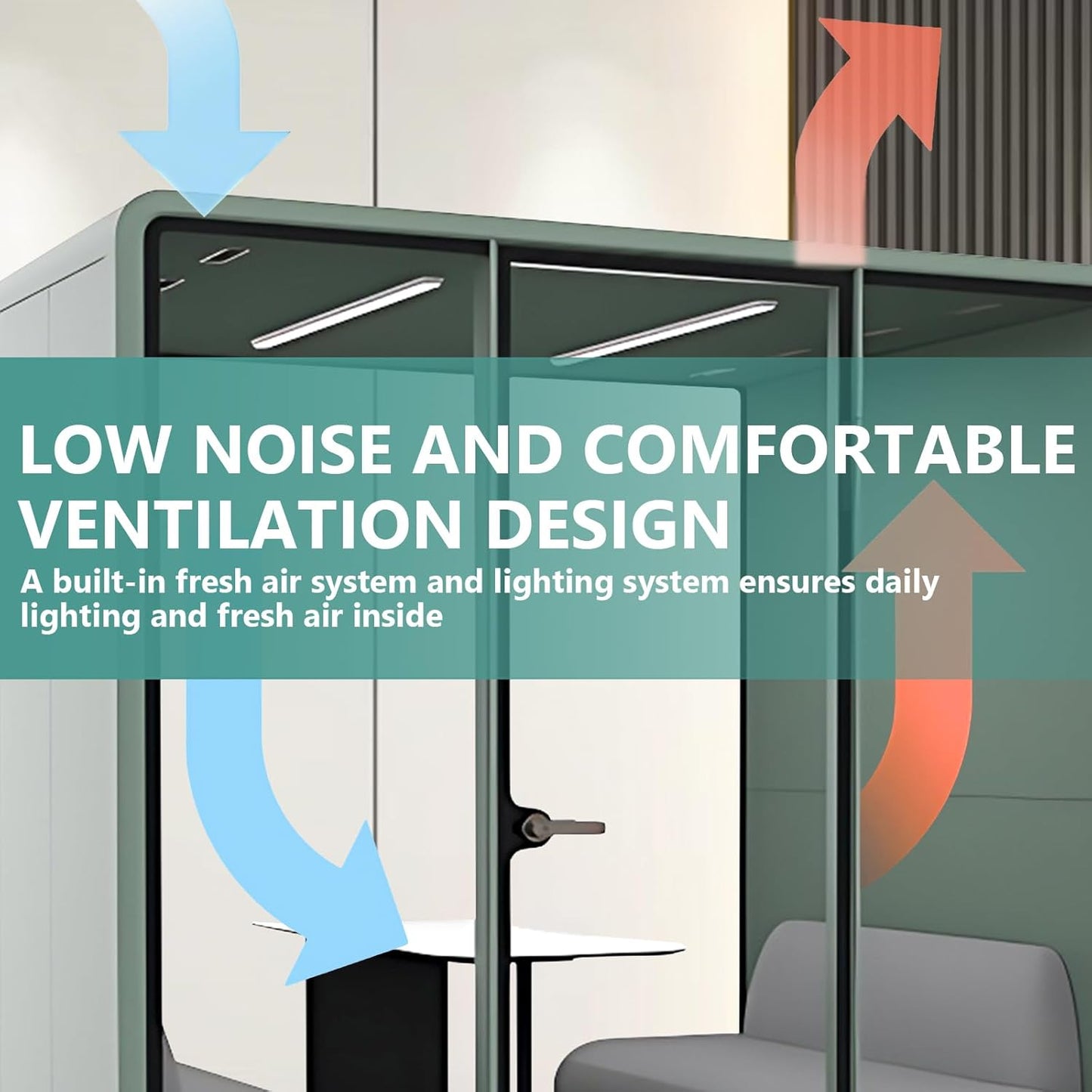 Office Sound Booth with Audio Privacy - Soundproof Recording Booth Includes Green Frame with Curved Corners,Soundproof Room with Light,Steel Plate Structure for Negotiation (90.55IN×70.27IN)