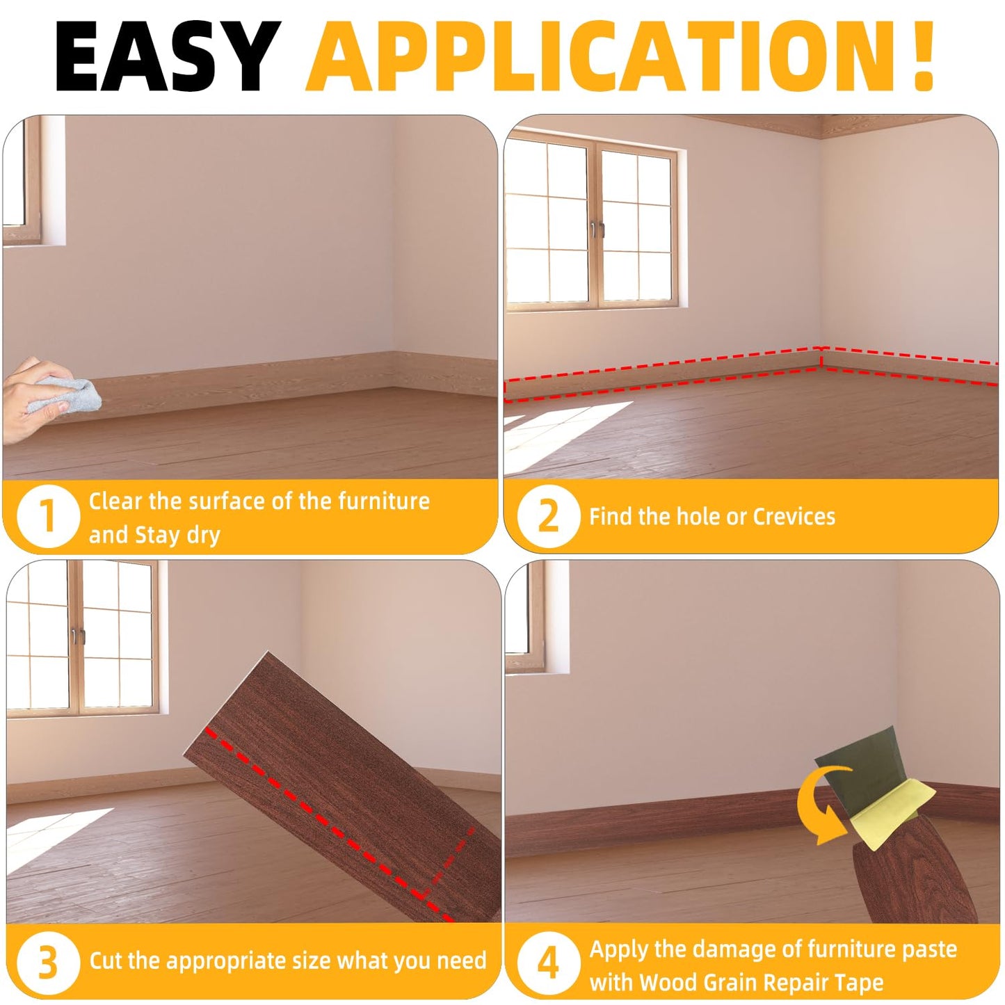 GSCIT Club Wood Tape, 2.4 inch X 15ft Self Adhesive Cherry Wood Grain Repair Tape Cherry Repair Patch for Tables, Chairs, Baseboards, Doors, Windows