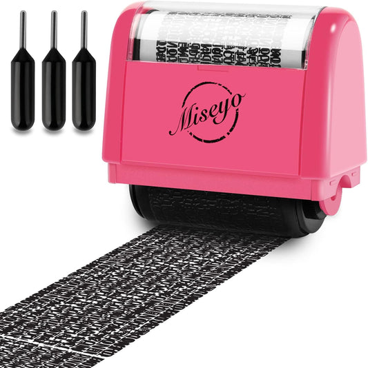 Miseyo Wide Identity Theft Protection Roller Stamp Set - Peach (3 Refill Ink Included)