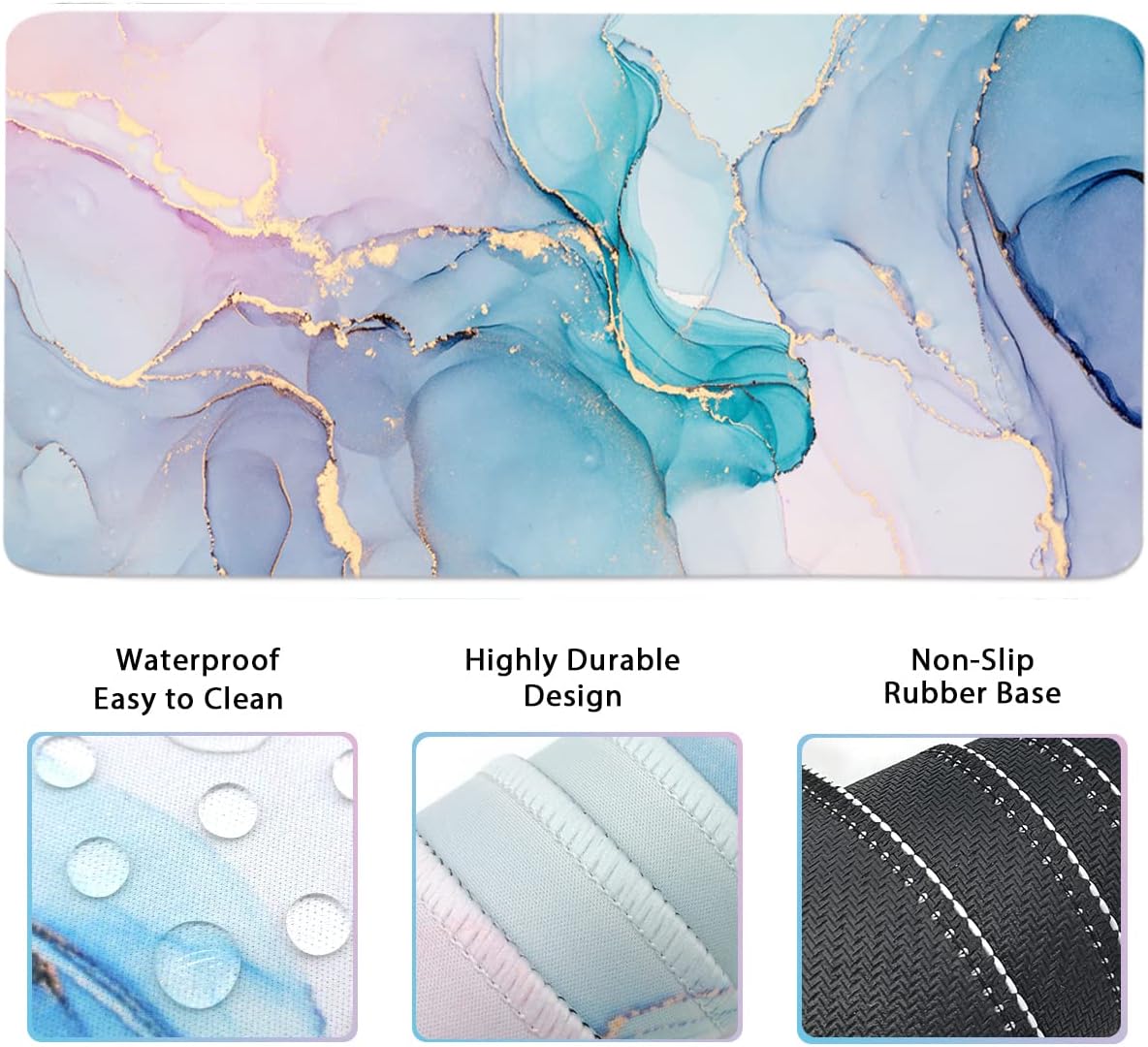 Large Mouse Pad Desk Dad, 4-in-1 Keyboard Wrist Rest Pad & Wrist Support Mouse pad Set, Extended Desk Pad Waterproof Desk Mat for Home Office Study Game-Blue Marble