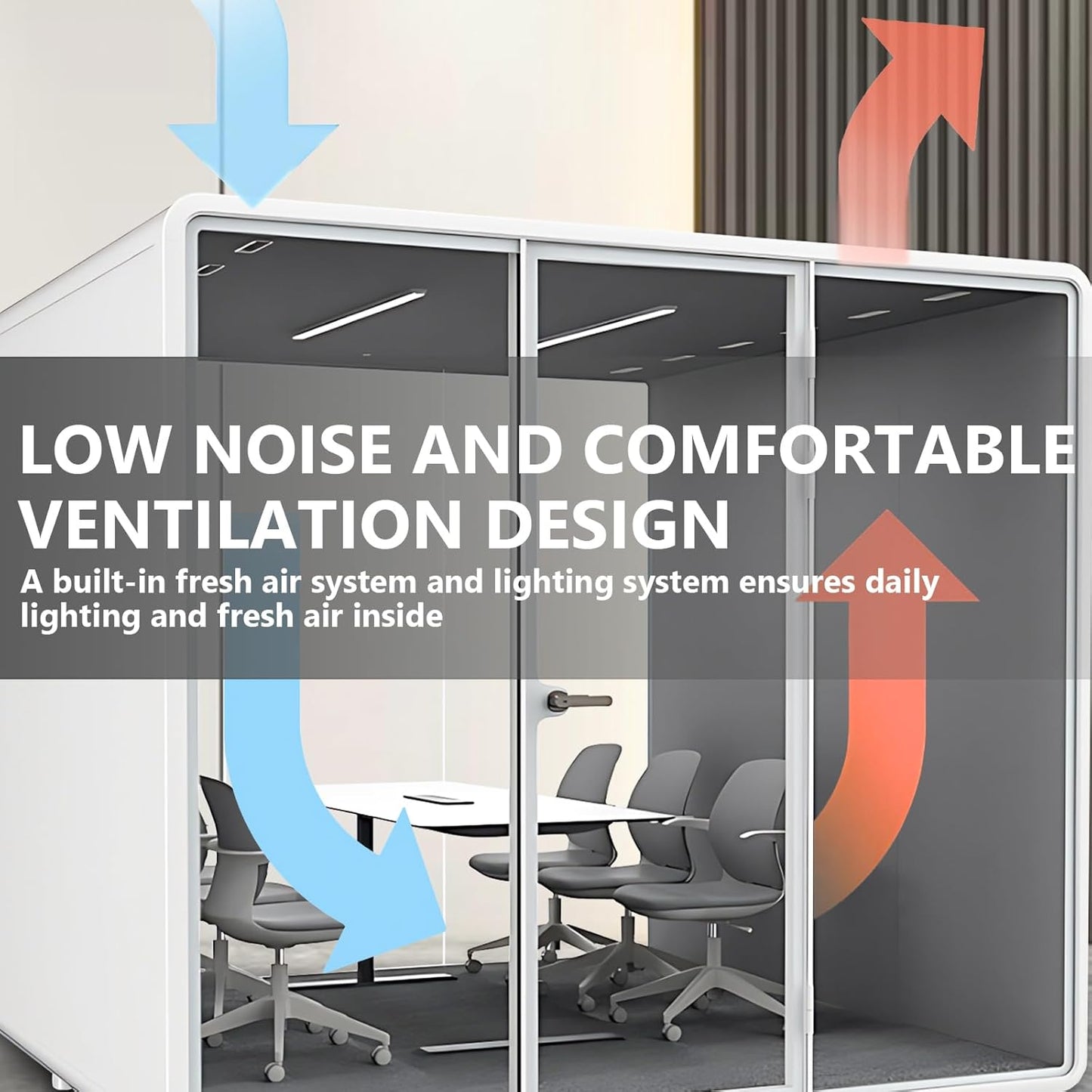 Office Sound Booth with Audio Privacy - Portable Soundproof Booth Includes White Frame with Curved Corners,Soundproof Room with Light,Fans, Magnetic Door Lock for Meeting Room (102.36IN)