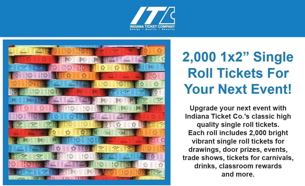 INDIANA TICKET CO. 2000 Raffle Tickets, Beer, Red, Single Roll, Ticket for Events, Entry, Class Reward, Fundraiser & Prizes