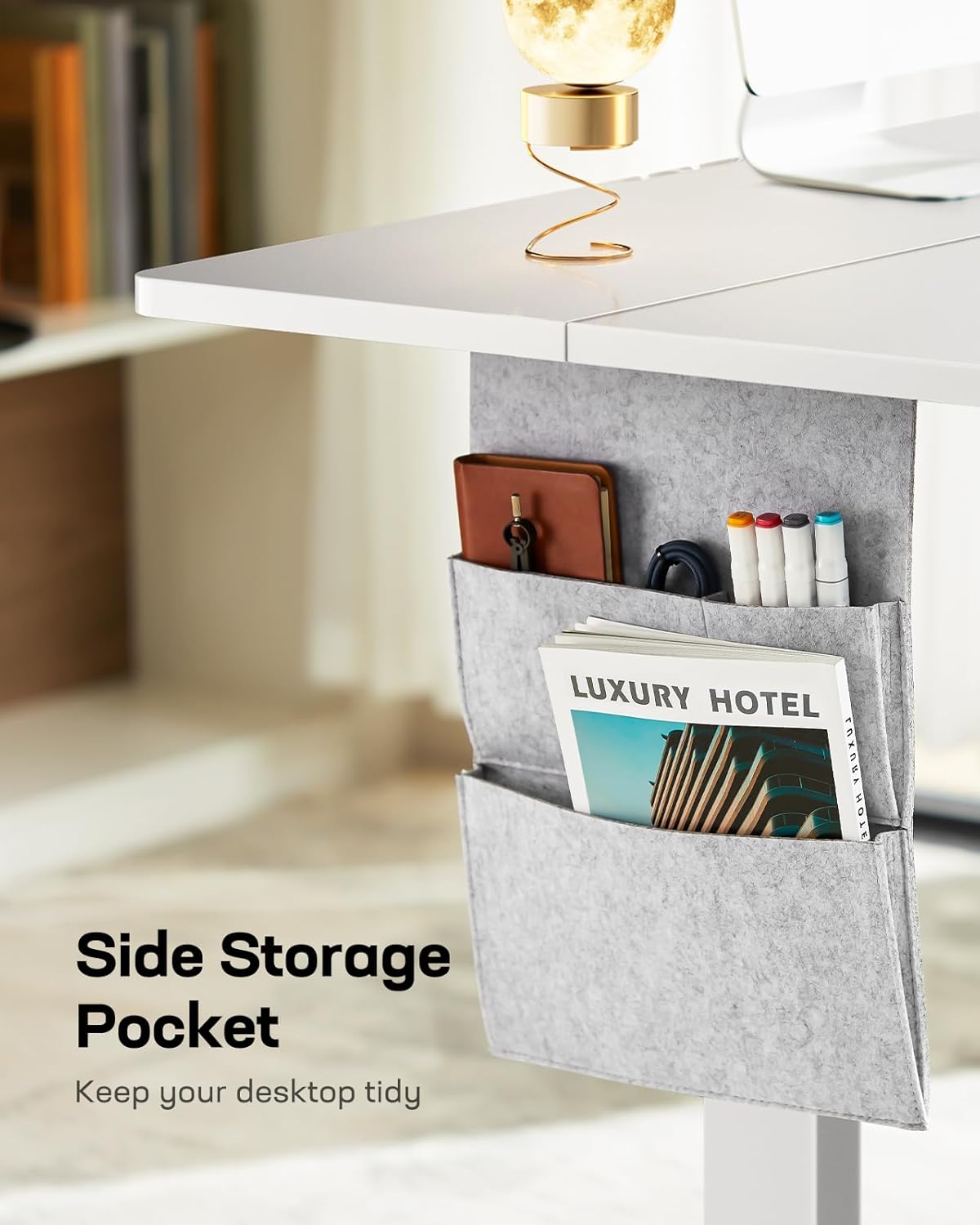 Marsail Standing Desk Adjustable Height,48"*28" Electric Standing White Desk with Storage Bag,Sit Stand up Desk for Home Office Writing Computer Desk,4 Memory Preset with Headphone Hook,Cable Manager