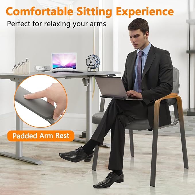 CLATINA Waiting Room Guest Chair with Bonded Leather Padded Arm Rest for Office Reception and Conference Desk(Grey 2 Pack)