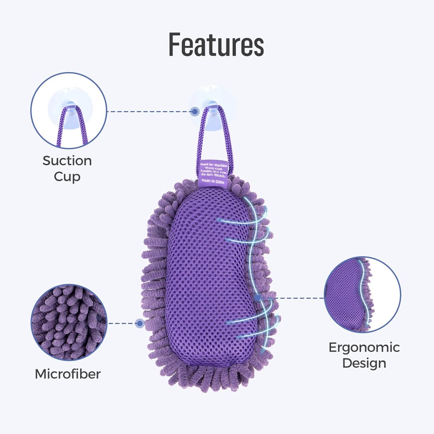 loukin Shag Dry Erase Eraser (3.4 Fl Oz Whiteboard Cleaner Included), Whiteboard Eraser with Suction Cup, Microfiber, Washable, for Classroom, Home and Office Use, Purple