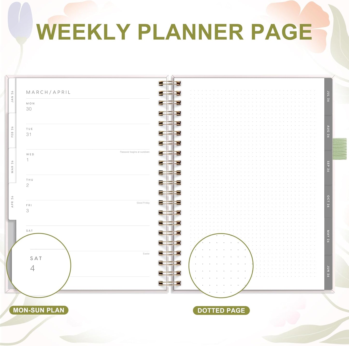 And Per Se 2026 Planner with Pattern, A4 Size-Daily, Weekly & 18-Monthly Leather Hardcover Planner, Daily Schedule, Monthly Tabs, 100 GSM Thick Paper(Botanical Floral)
