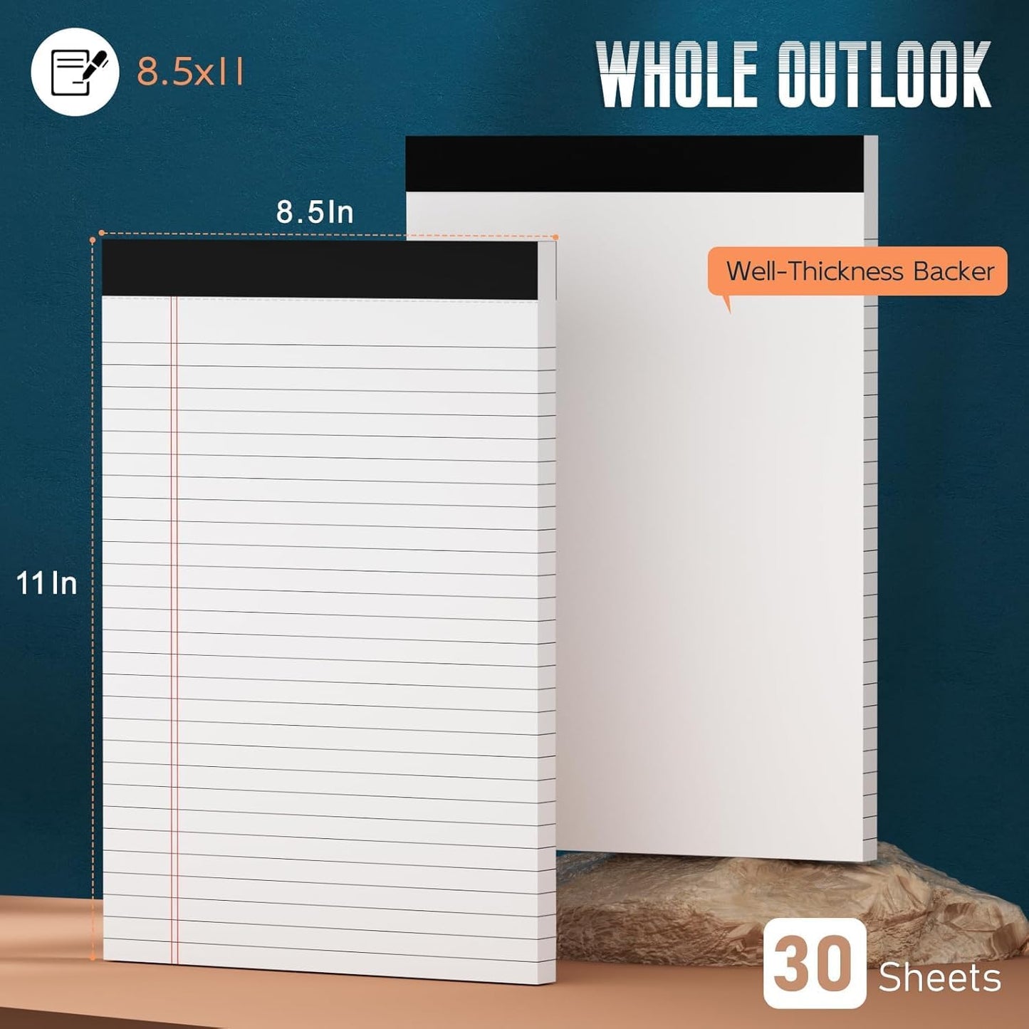 White Legal Note Pads 8.5X 11'', 24 Pack Legal Paper Note Pads, Micro Perforated Wide Ruled Lined Writing Pads 30 Sheets per Notepad Double-Side Printed Legal Note Pad 8.5x11 for Home, Office, School