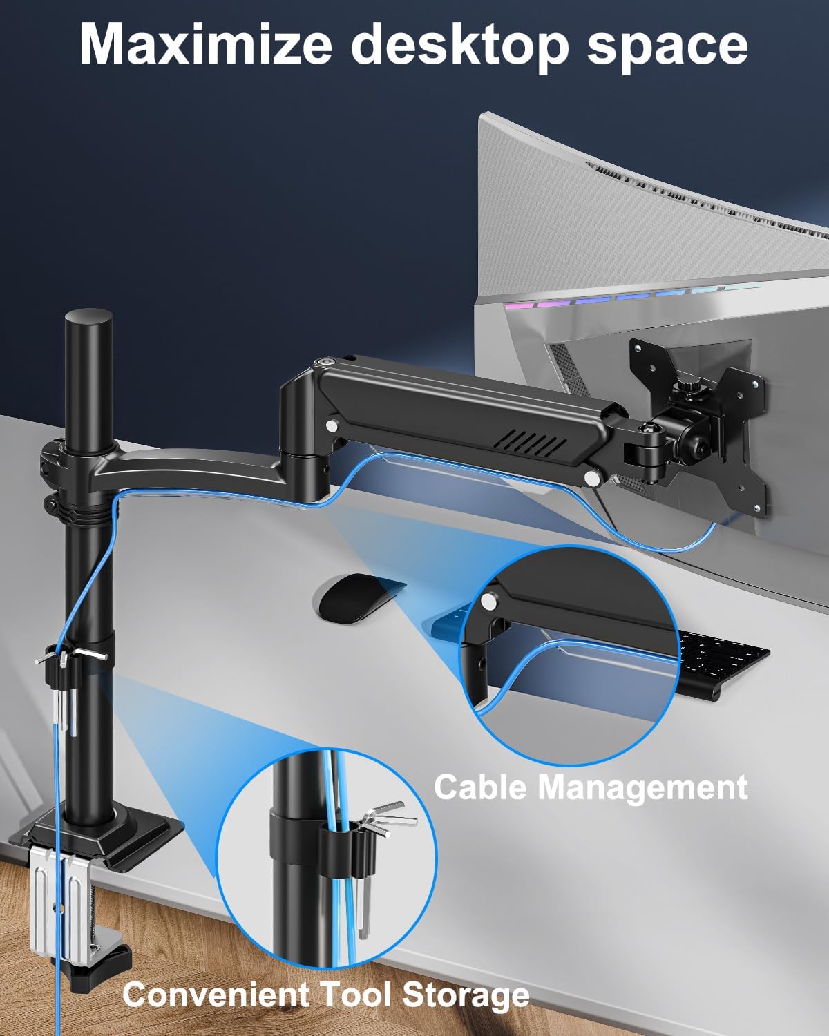 Single Monitor Mount Holds Max 22lbs, 13-32 inch Monitor Desk Mount, Height Adjustable Tall Monitors Arm, Monitors Stand with Tilt Swivel Rotation, VESA 75 100mm, Black, Freelift