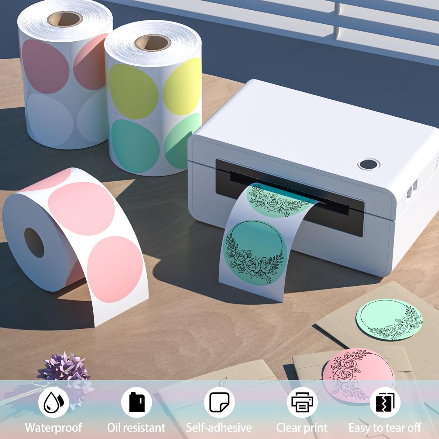 MFLABEL 2" Round Thermal Labels (3000 Labels) - 4 Color Self-Adhesive Stickers for Bottles, Jars & DIY | Waterproof QR Code Labels | Instant Print w/o Ink