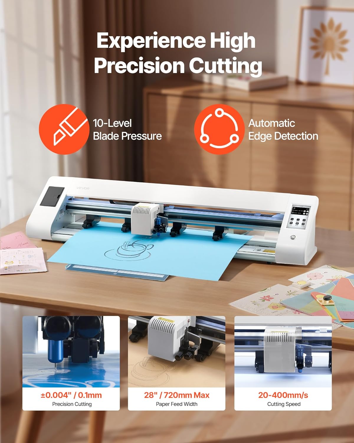 VEVOR Cutting Machine, Automatic Edge Detection Vinyl Cutter Machine with Two Types of Blades, Design Software and Materials, Compatible with Multiple File Formats, for Creating Customized DIY Crafts
