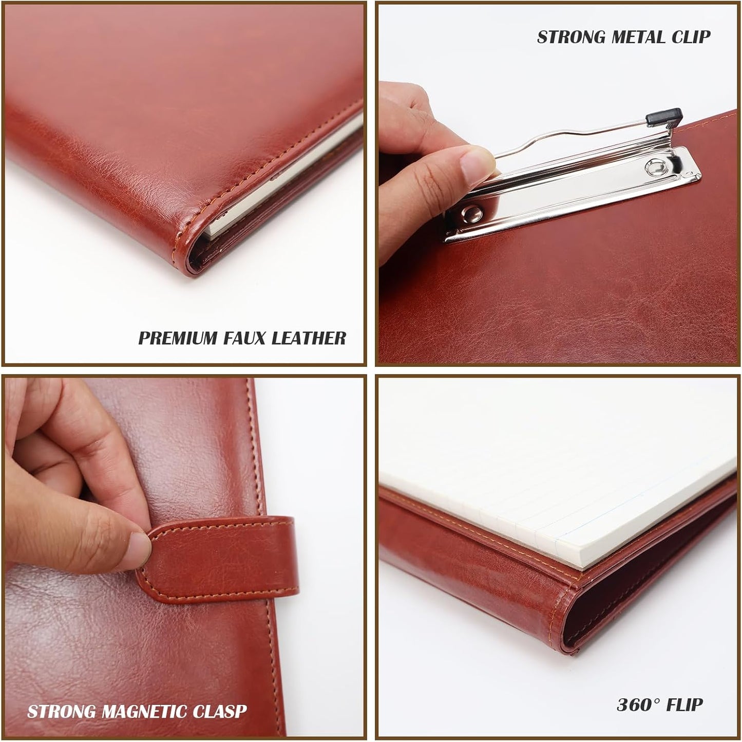 PU Leather Portfolio Binder, Professional Padfolio with Clipboard, Legal Pad Holder for A4 Letter Size Notepad, Resume Portfolio Folder for Business School Office Conference(Brown)