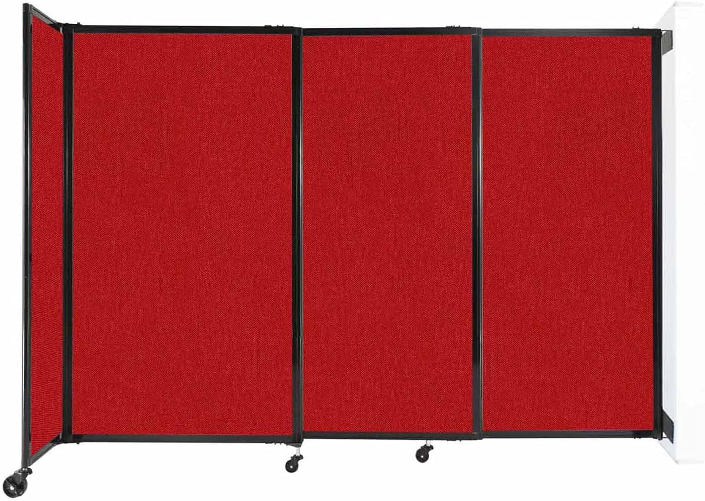 Wall-Mounted Sliding StraightWall Room Divider | Adjustable Widths | Locking Wheels | Room Separator | Up to 7'2" Wide x 5' Tall Red Fabric Panels