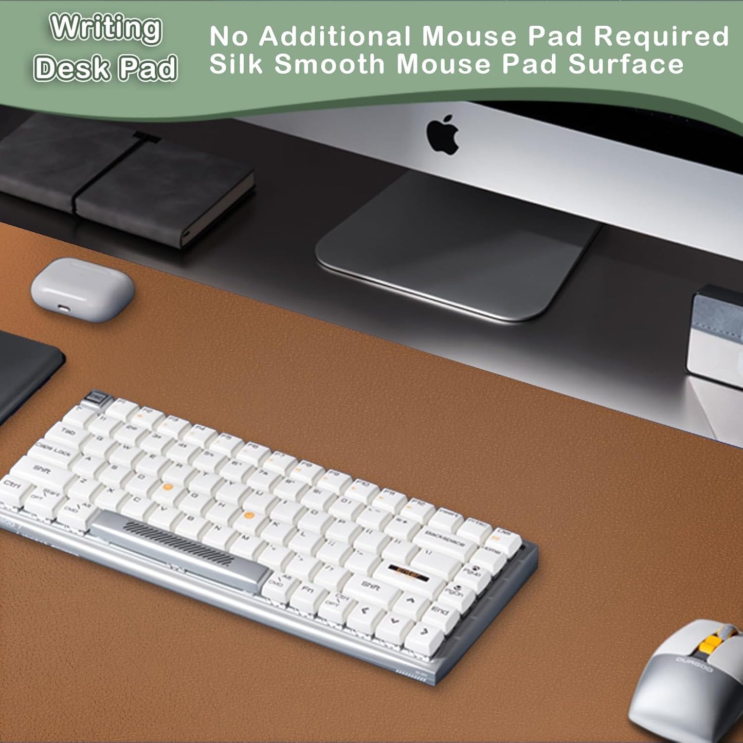 Boutilon Leather Desk Pad Protector,Non-Slip Mouse Pad,Laptop Desk Pad,Office Mouse Mat,Waterproof Leather Desk Blotter,Desk Writing Pad for Office and Home (M-Brown,30"x14")