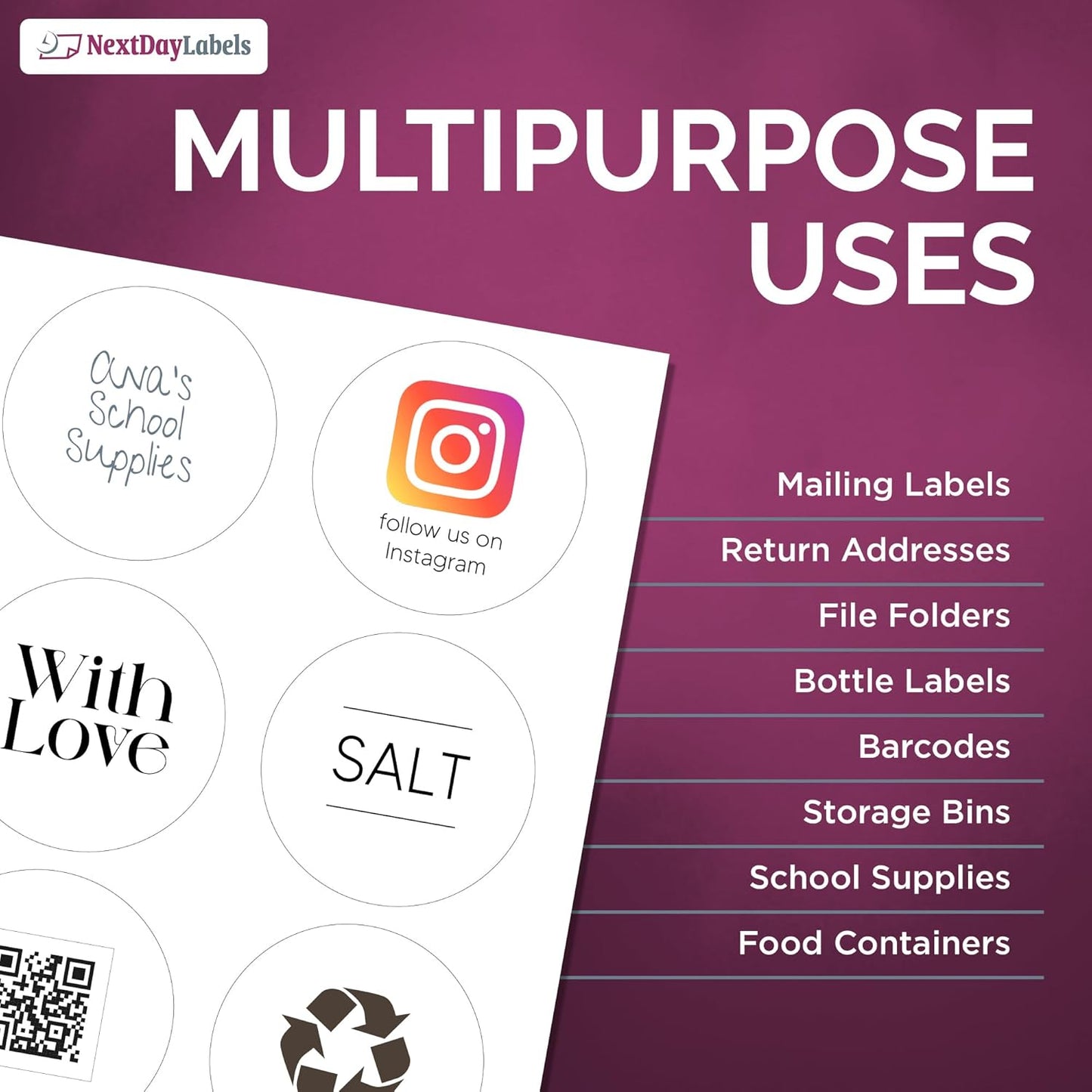 NextDayLabels - 3.33 Inch Round Stickers for Printer - Matte White Blank Laser/Inkjet Printable Circles (250 Sheets, 6 Per Sheet, 1500 Labels)