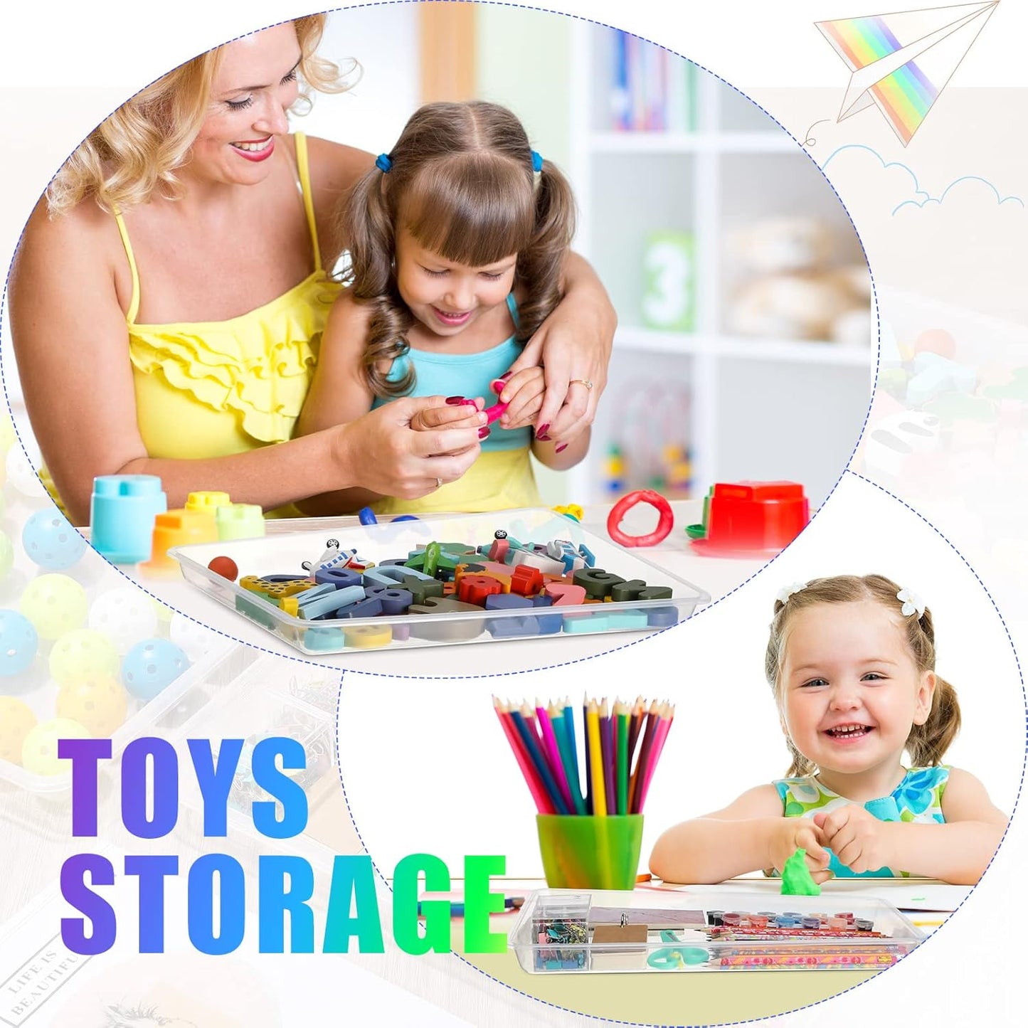 Maitys 15 Pcs Flat Plastic Trays 16.1 x 11.8'' Sensory Storage Tray Paper Stackable Classroom Bins for Office Home Organizer Arts and Crafts Supplies(Clear)