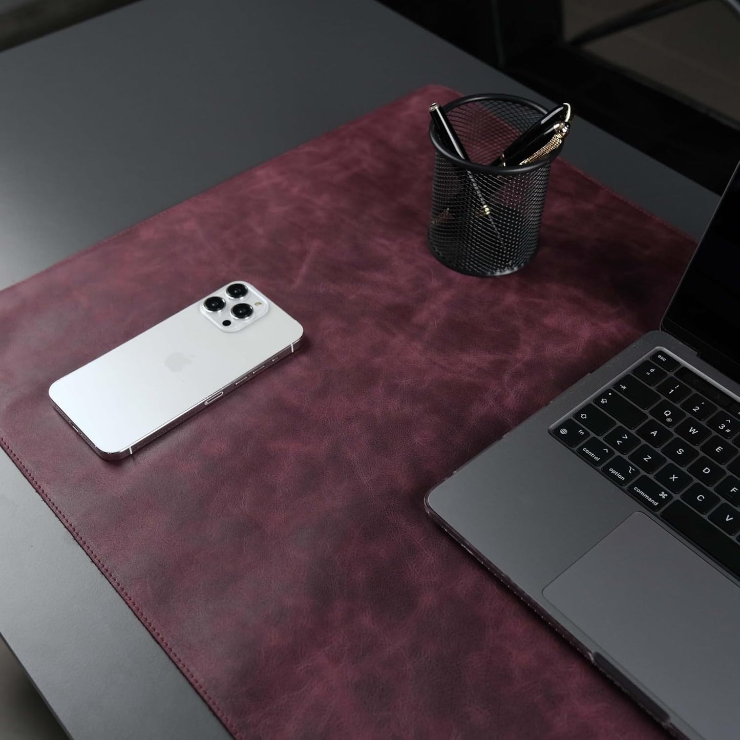 Jersey Genuine Calfskin Leather Desk Pad, Office Desk Mat with Non-Slip Bottom, Smooth Surface for Mouse & Keyboard, Desk Protector (36x19 inches) (Dark Purple)