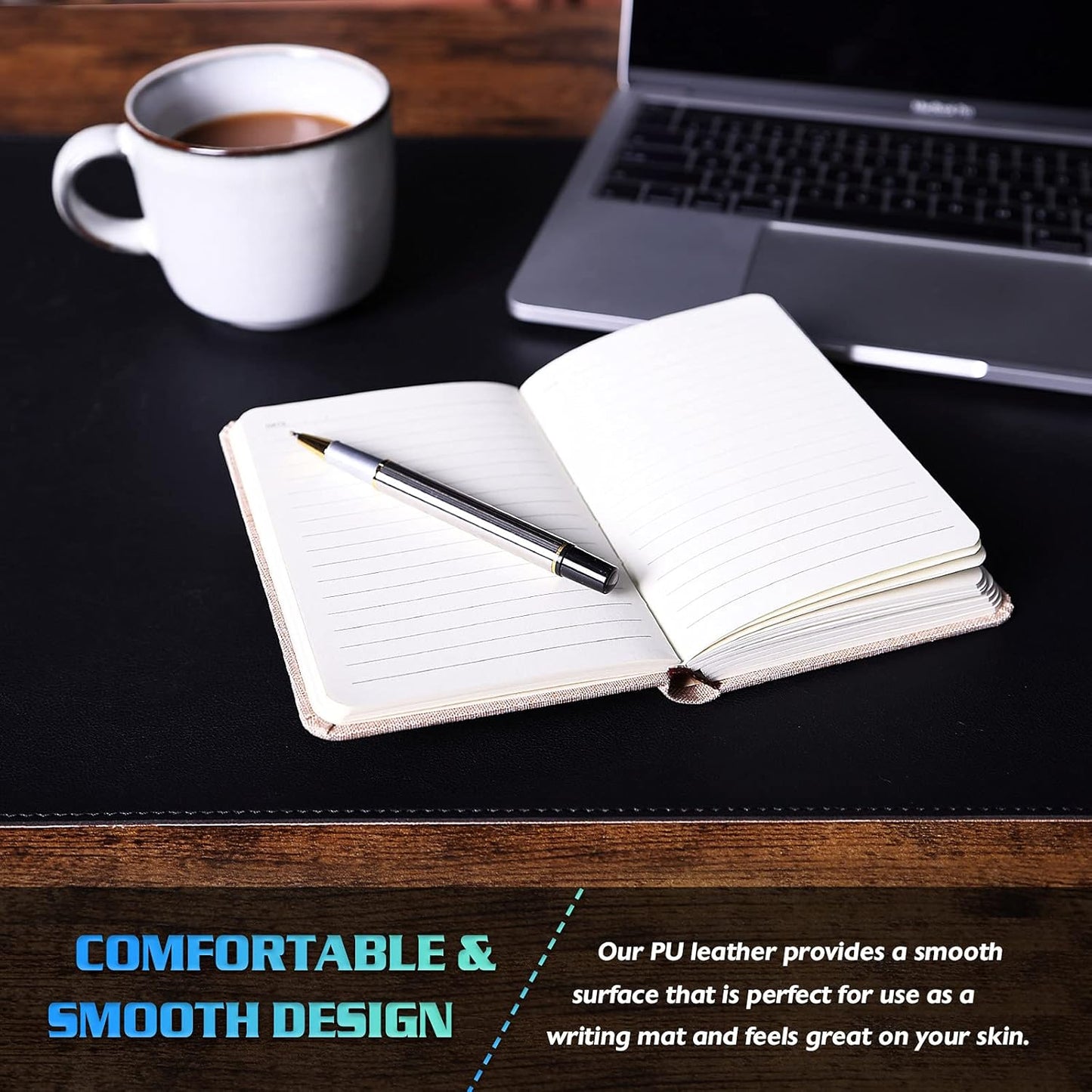 K KNODEL Desk Mat, Blotter, Dual-Sided Office Desk Pad, Waterproof Desk Mat for Desktop, Desk Blotters, PVC Leather Pad Protector (Black, 35.4" x 17")