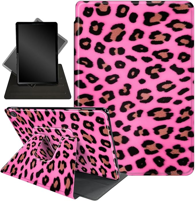 for All-New Amazon Kindle Fire 7 Tablet Case(12th, 2022 Release),Fire 7 Tablet Case,360 Degree Rotating Stand Smart Protective Case, for Fire 7 2022 Tablet (7” Display),Pink Leopard