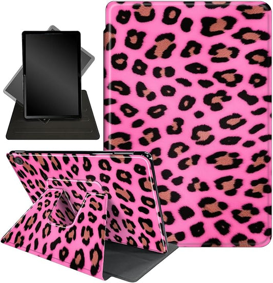 for All-New Amazon Kindle Fire 7 Tablet Case(12th, 2022 Release),Fire 7 Tablet Case,360 Degree Rotating Stand Smart Protective Case, for Fire 7 2022 Tablet (7” Display),Pink Leopard