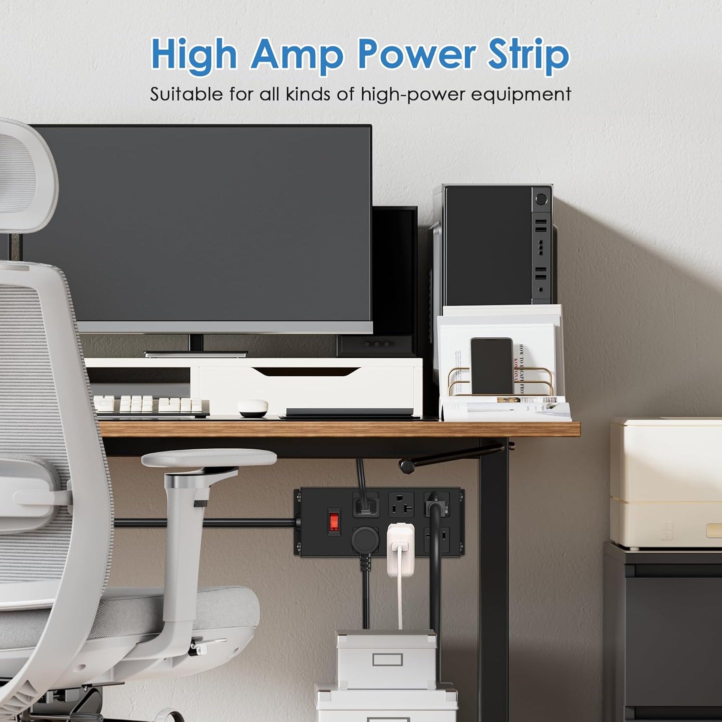 JUNNUJ 20 Amp Power Strip Heavy Duty 2 Pack, Garage 6 Outlets Metal 12 Gauge Surge Protector 3000J, High Amp 5-15P Adapter Shop 6-20R T-Slot Industrial (6AC 2-Pack, 4FT)