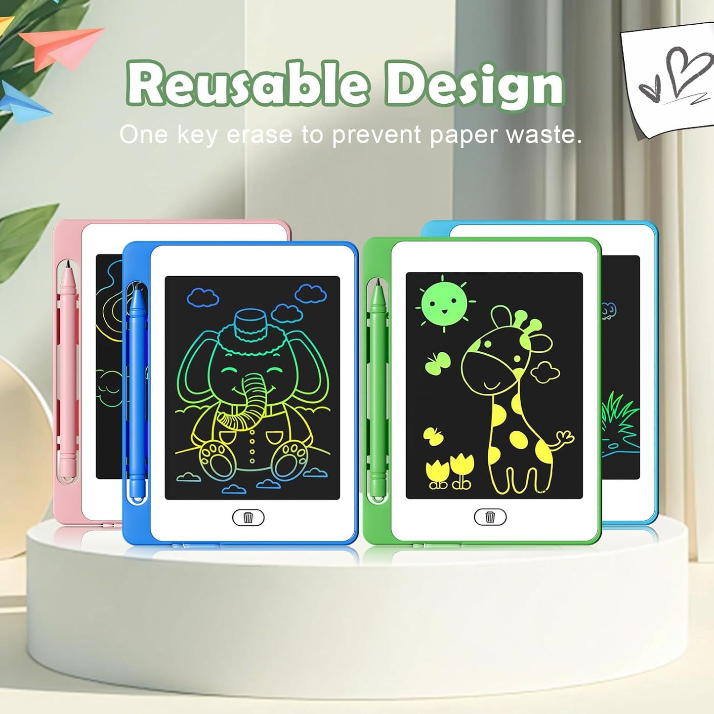 4 Pack LCD Writing Tablet for Kids, 6.5 Inch Colorful Doodle Board Drawing Tablet, Erasable Reusable Electronic Drawing Pads, Educational Learning Toys Birthday Gifts for Girls Boys Age 3 4 5 6 7 8