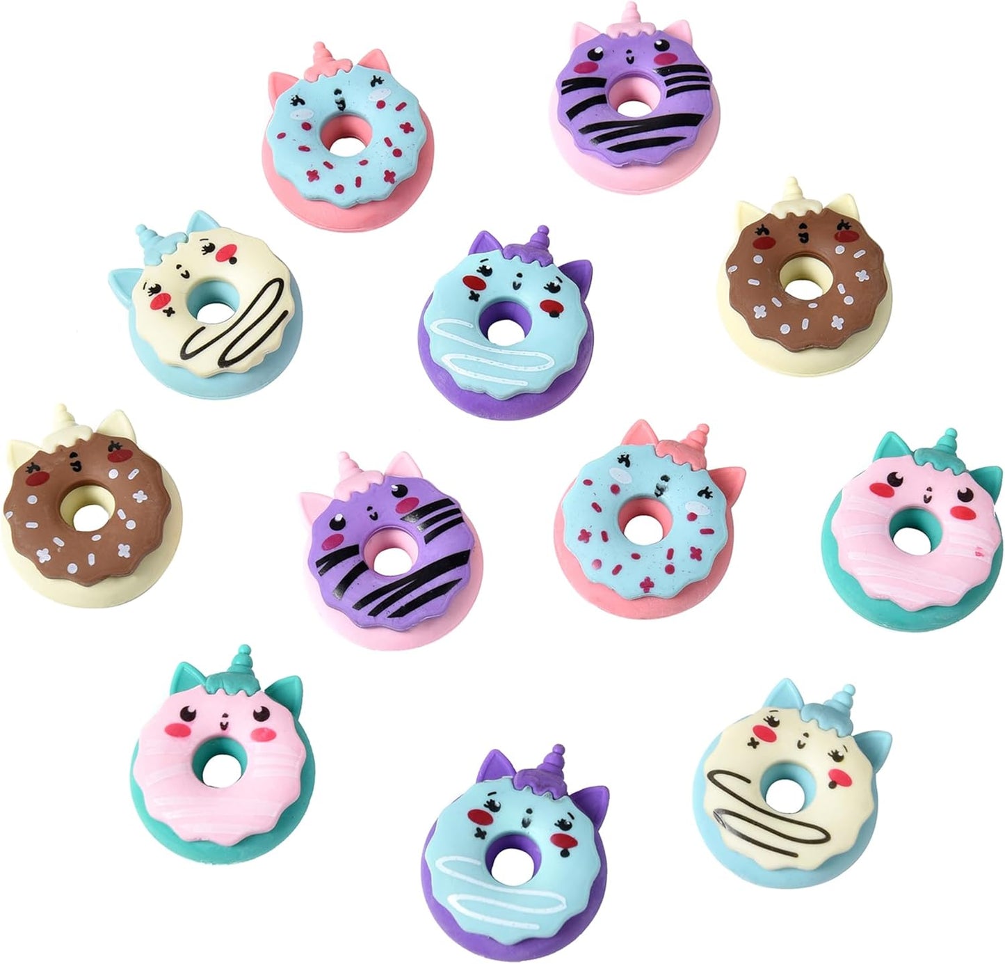 Donut Erasers for Kids Bulk, 24 Pieces 3D Cute Fun Monster Erasers for Party Favors Classroom Prizes