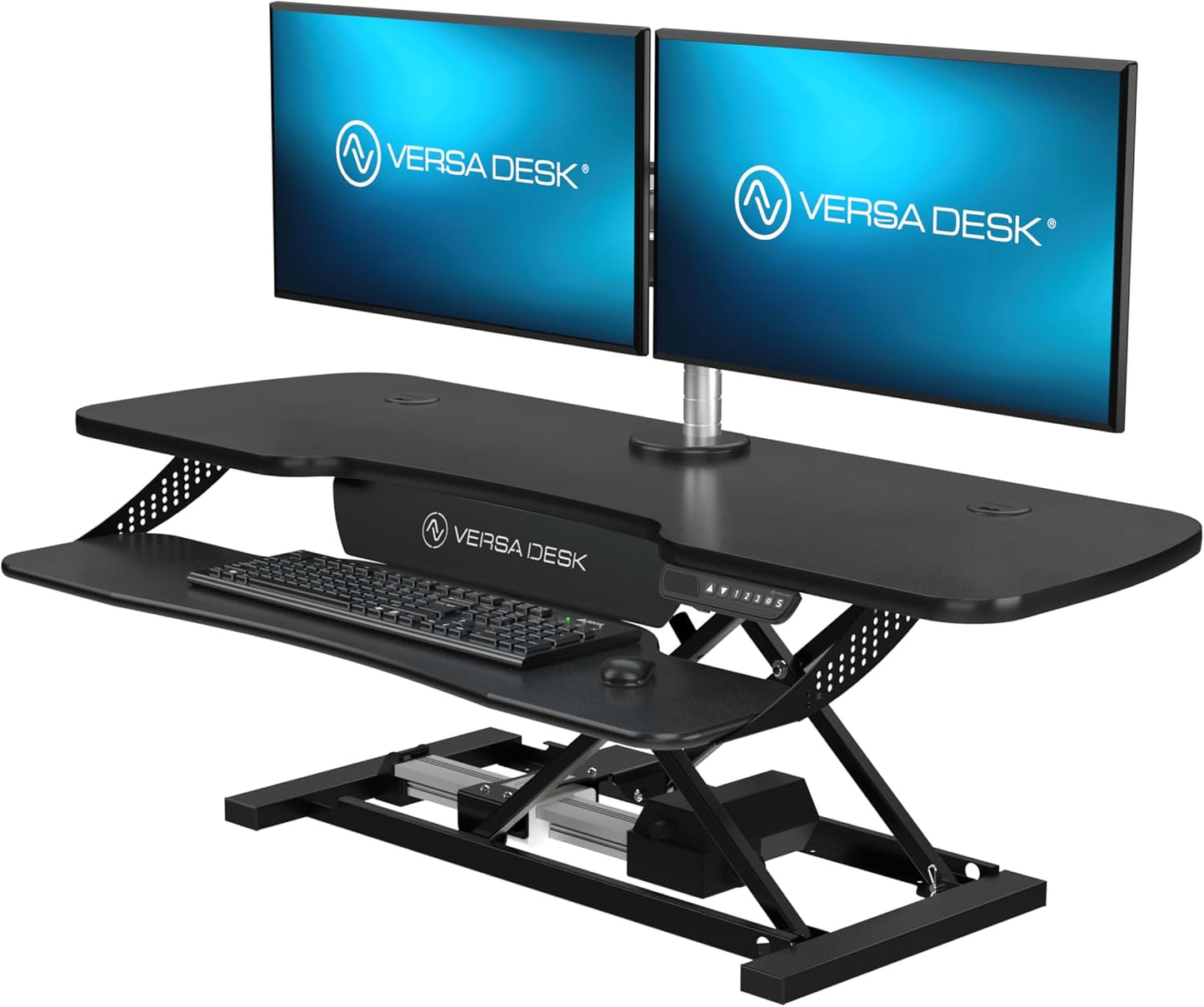 VERSADESK® PowerPro™ Elite® 48” x 24” Electric Sit-to-Stand Desk Converter w/Keyboard Tray for Home or Office | USB Charging Port | Supports Multiple Monitors | Lifts 80 lbs. - Black