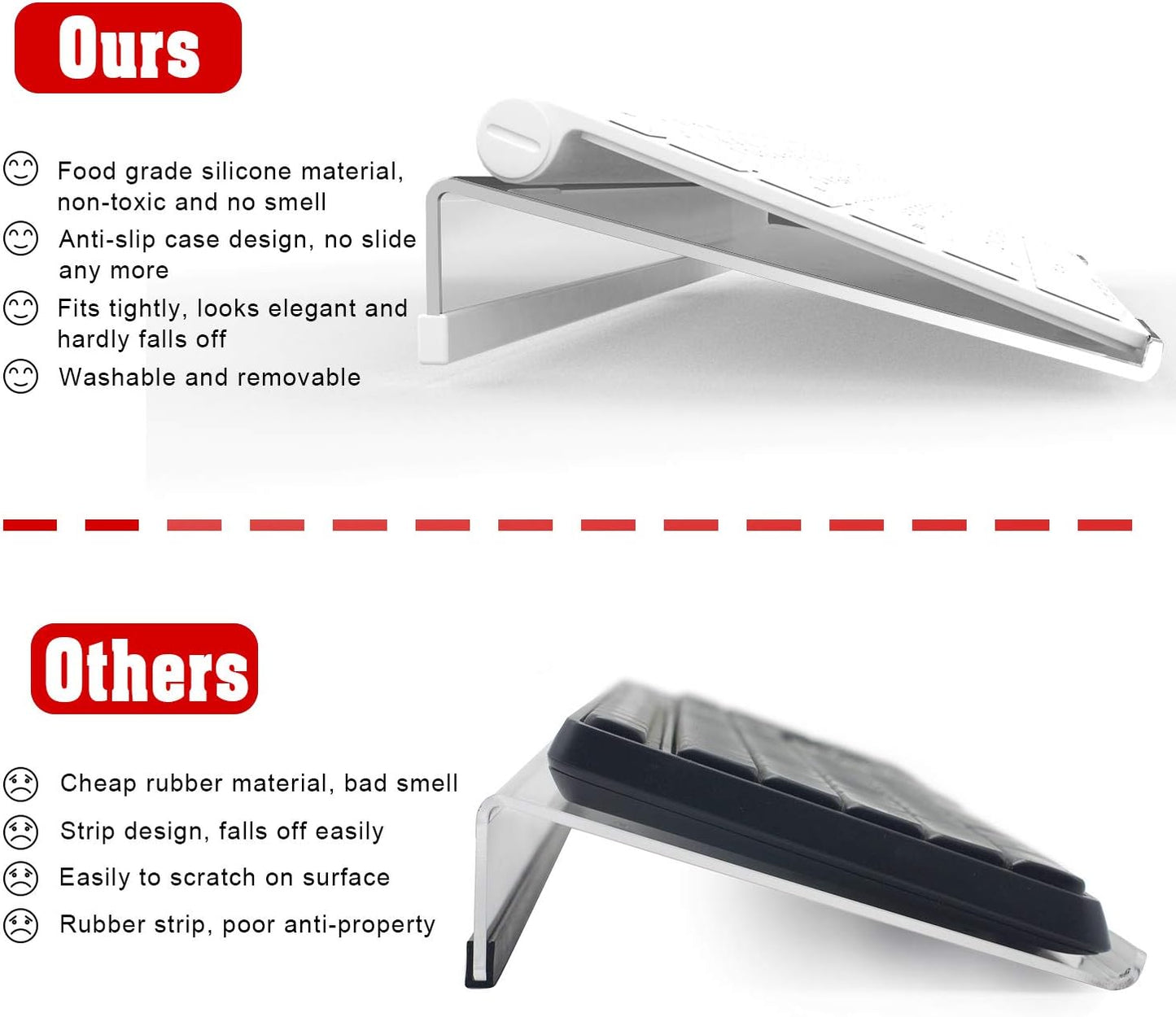 Acrylic Tilted Computer Keyboard Stand for Compact Keyboard, 78 Keys Keyboard, with White Silicone Strip, 11.8 Inch Width