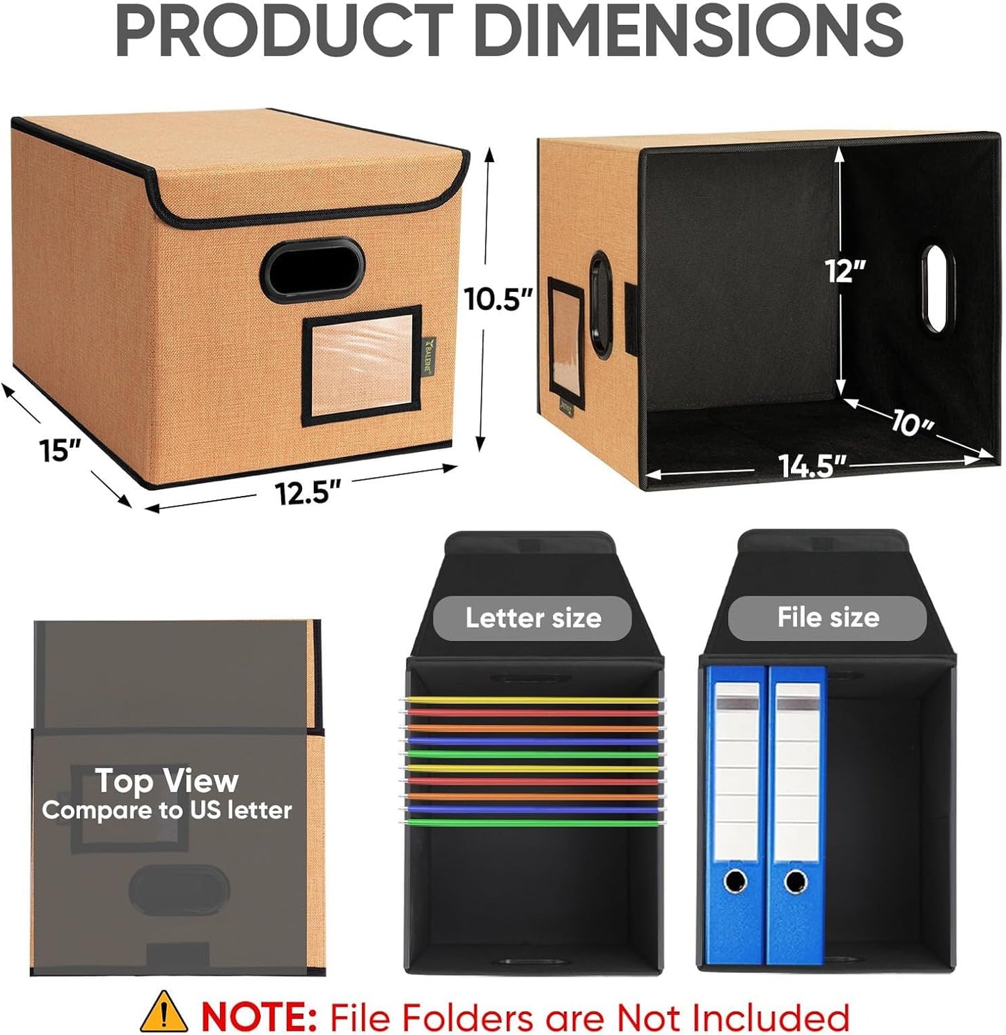 BALEINE File Organizer Box with Lid, Collapsible File Folder Organizer with Plastic Slide, Hanging File Folder Box for Office Document Storage (2 Pack, Orange)